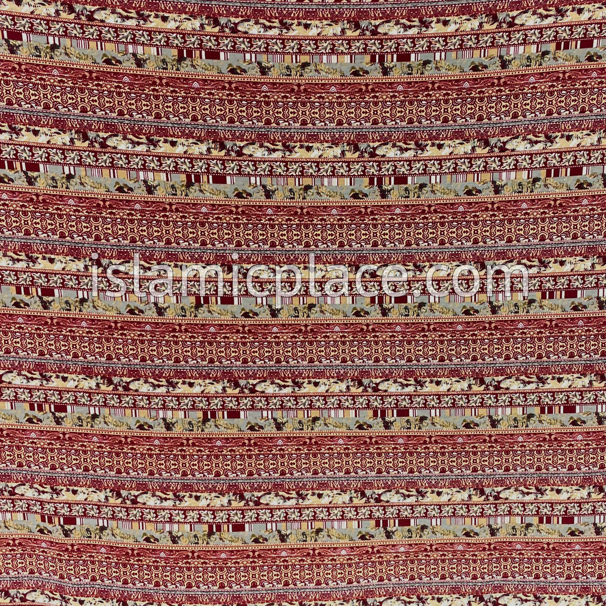 Burgundy, Gray and Tan Multi Pattern - Print Jersey Shayla Long Rectangle Hijab 30"x70"
