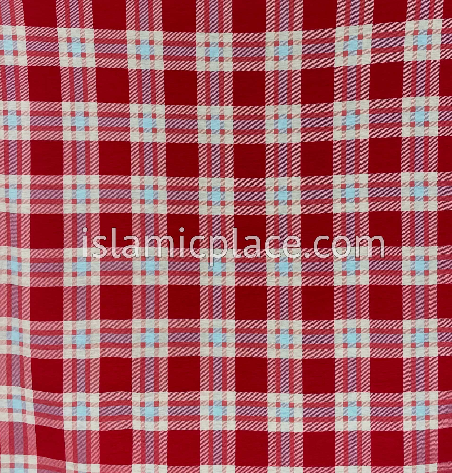 Red, White and Sky Blue Plaid - Print Jersey Shayla Long Rectangle Hijab 30"x70"
