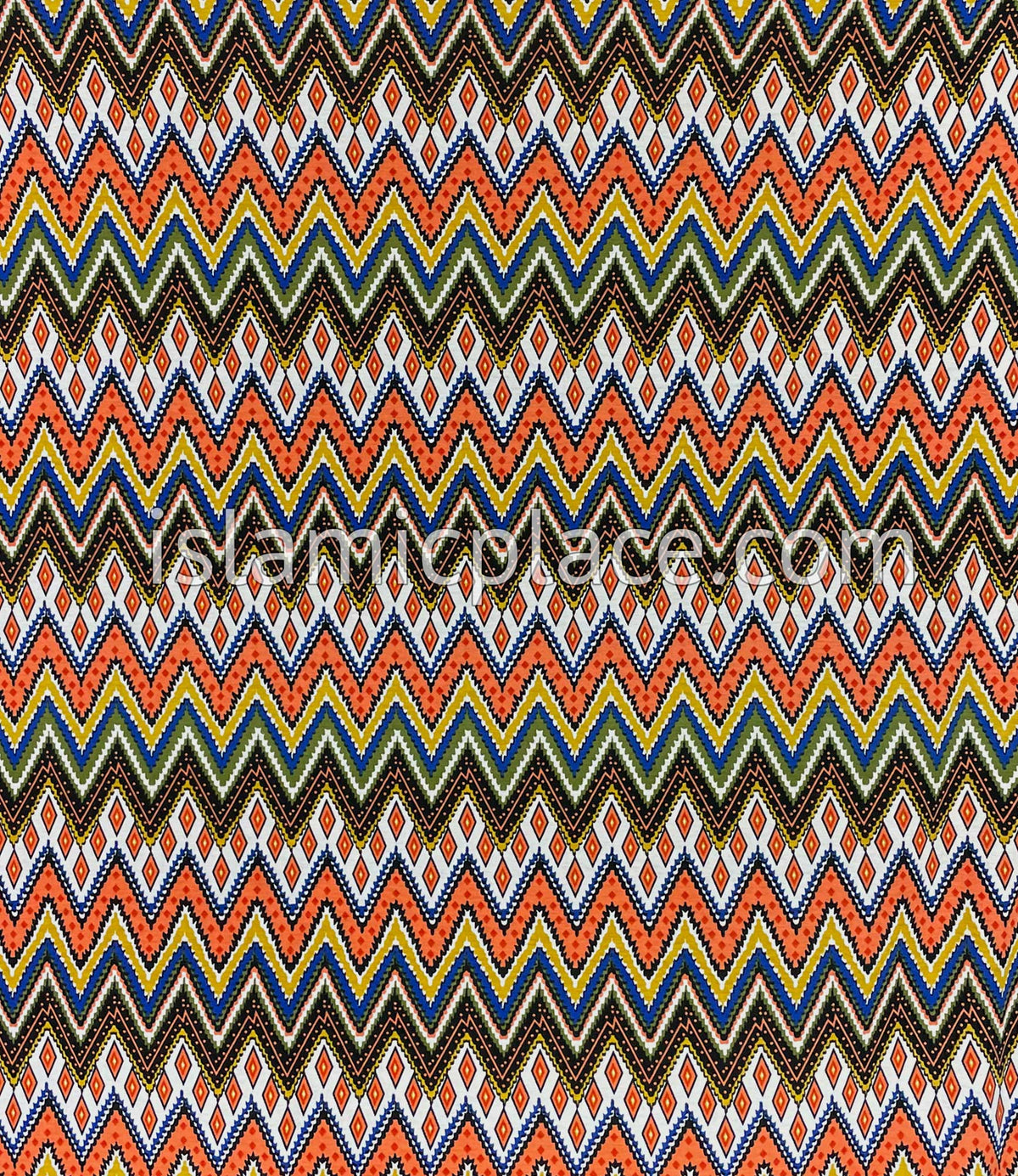 Coral, Olive Green, Blue and Mustard Zigzag Design - Print Jersey Shayla Long Rectangle Hijab 30"x70"