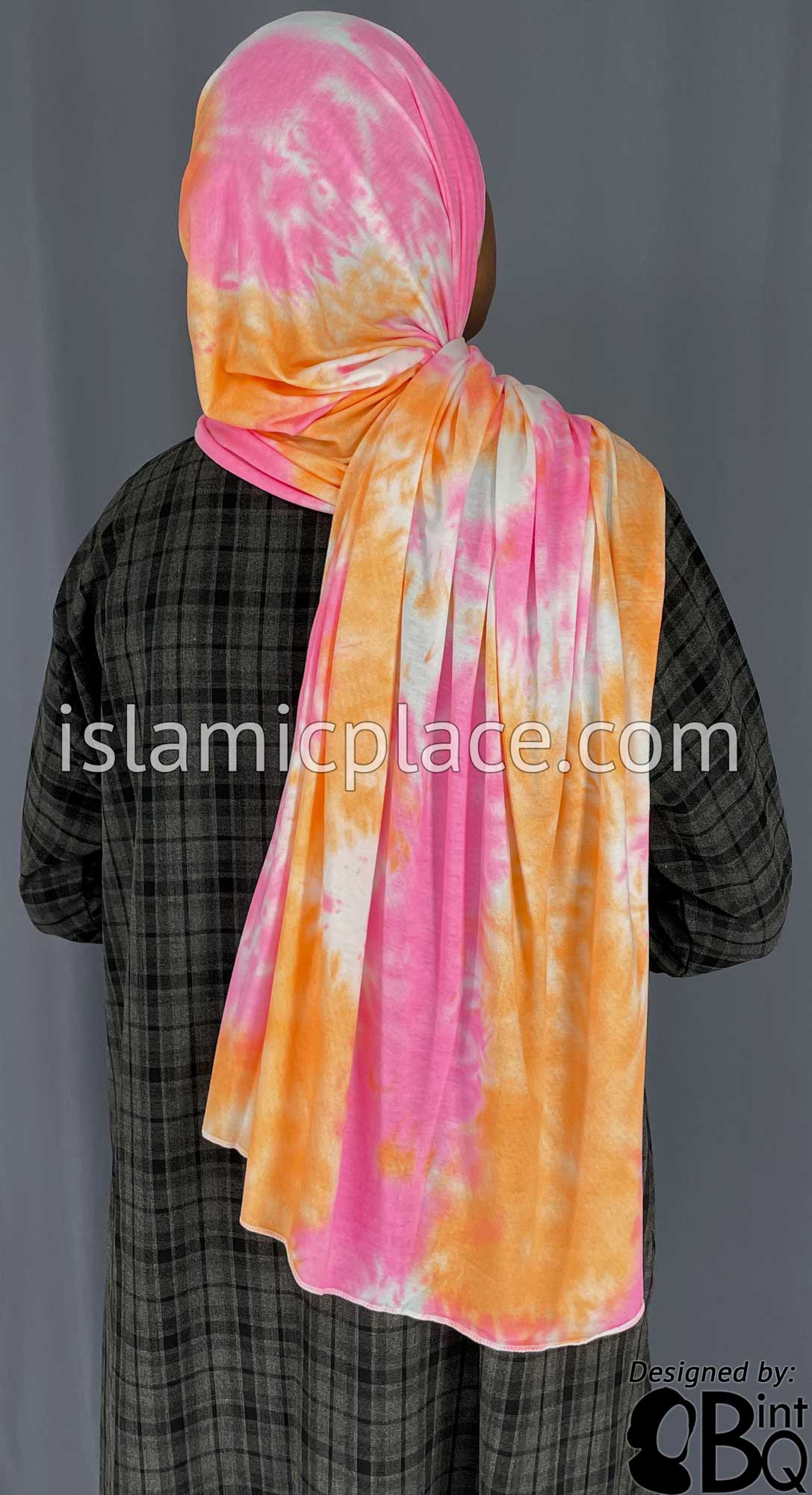 Orange, Pink and White Tie-Dye Design - Print Jersey Shayla Long Rectangle Hijab 30"x70"