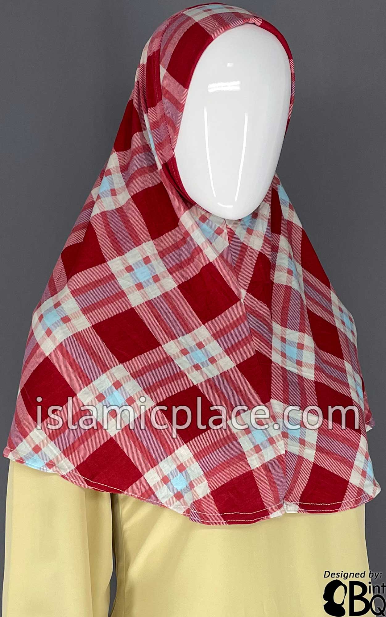 Red, White and Sky Blue Plaid - Printed Teen to Adult (Large) Hijab Al-Amira (1-piece style)