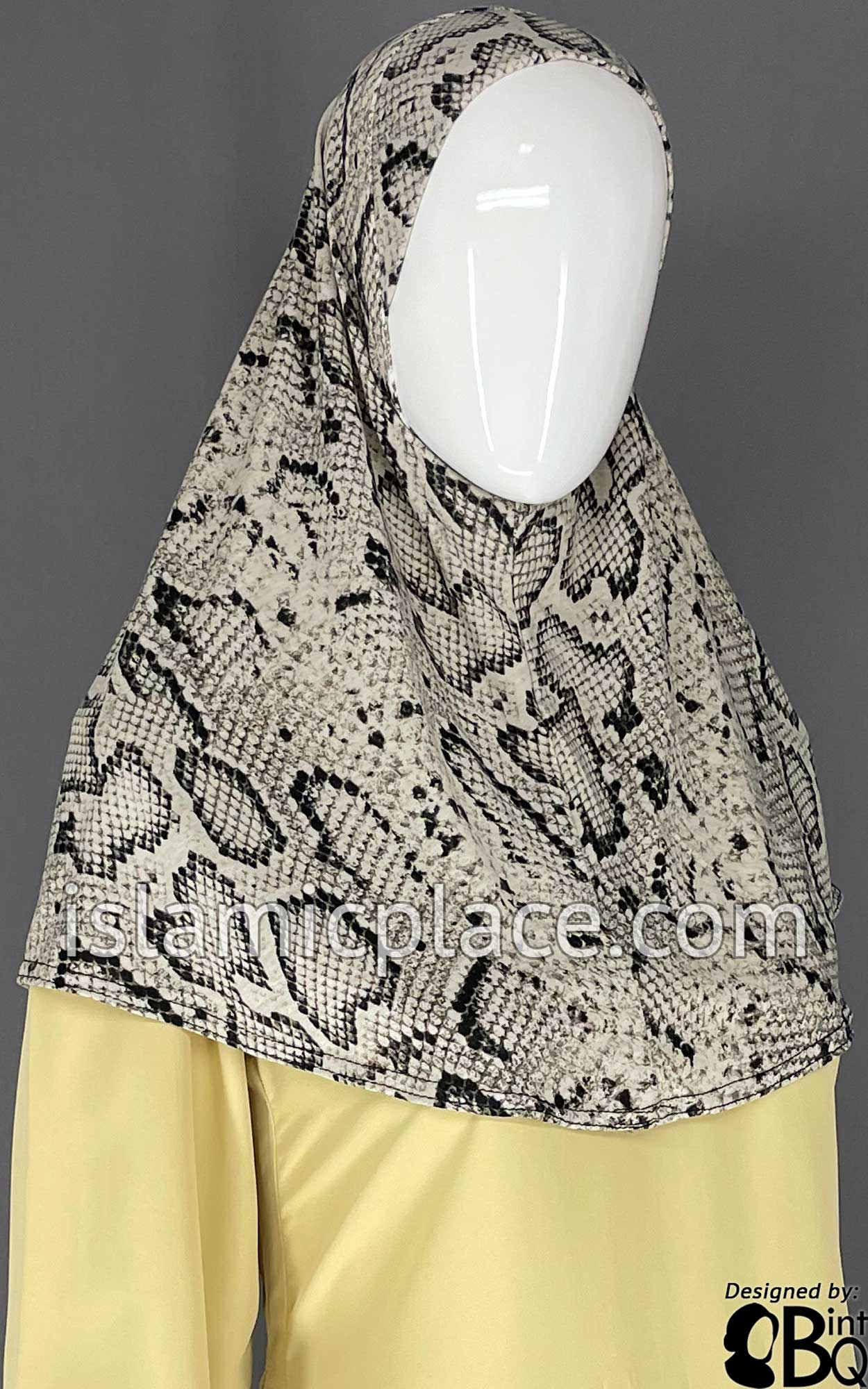 Light Oyster and Black Snakeskin Print- Printed Teen to Adult (Large) Hijab Al-Amira (1-piece style)