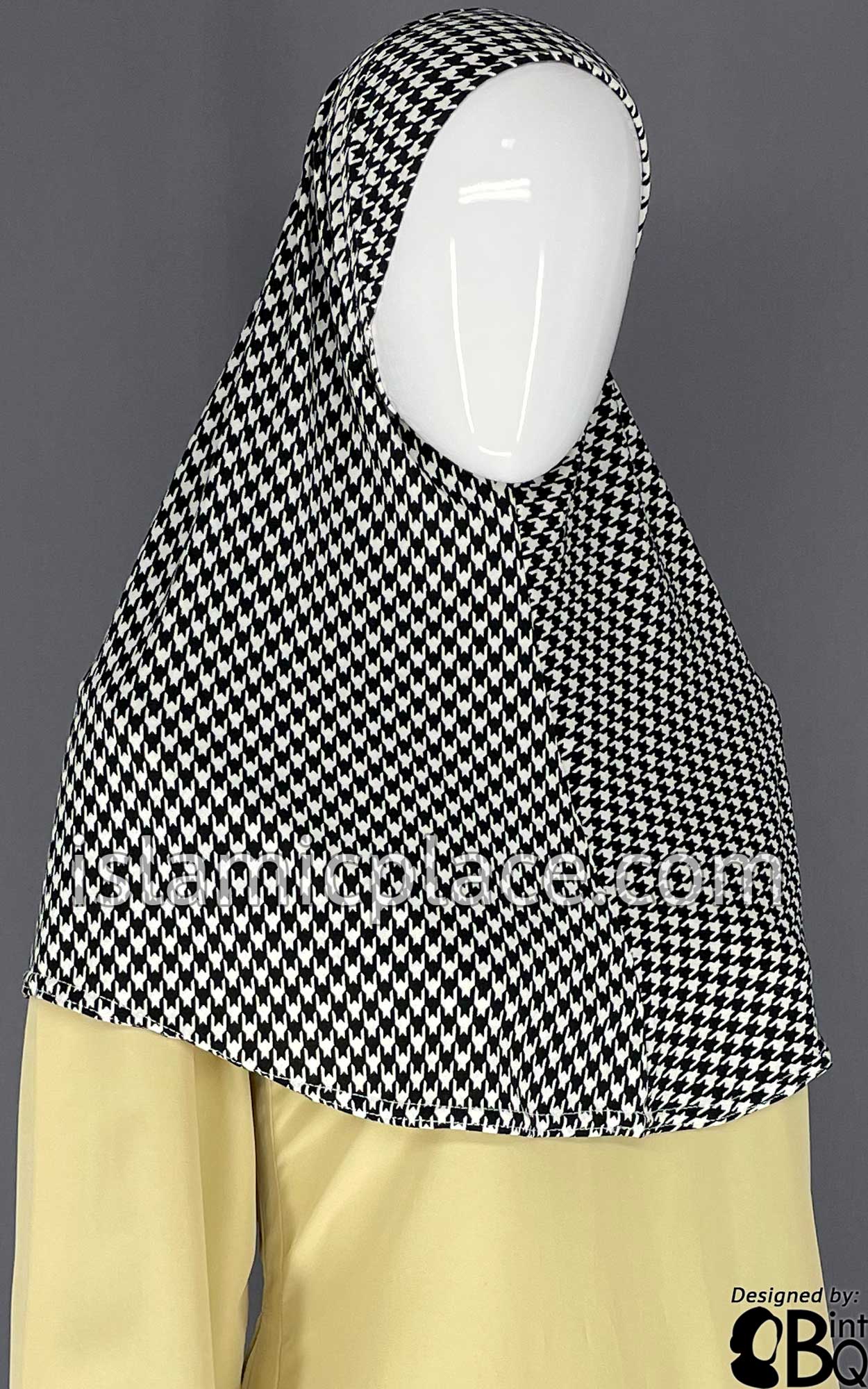 Black and White Houndstooth Pattern - Printed Teen to Adult (Large) Hijab Al-Amira (1-piece style)