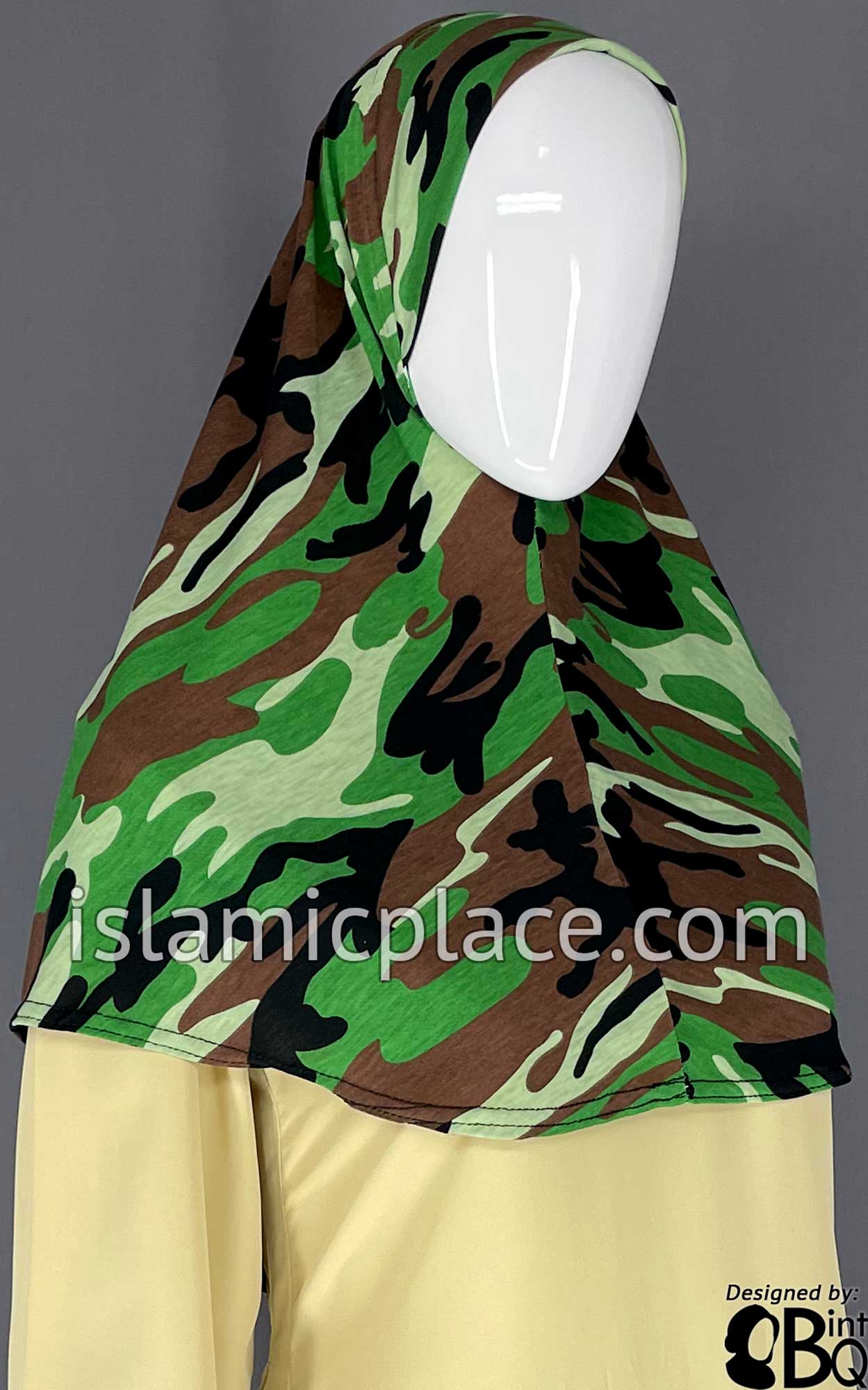Shades of Green, Brown and Black Camouflage Design- Printed Teen to Adult (Large) Hijab Al-Amira (1-piece style)