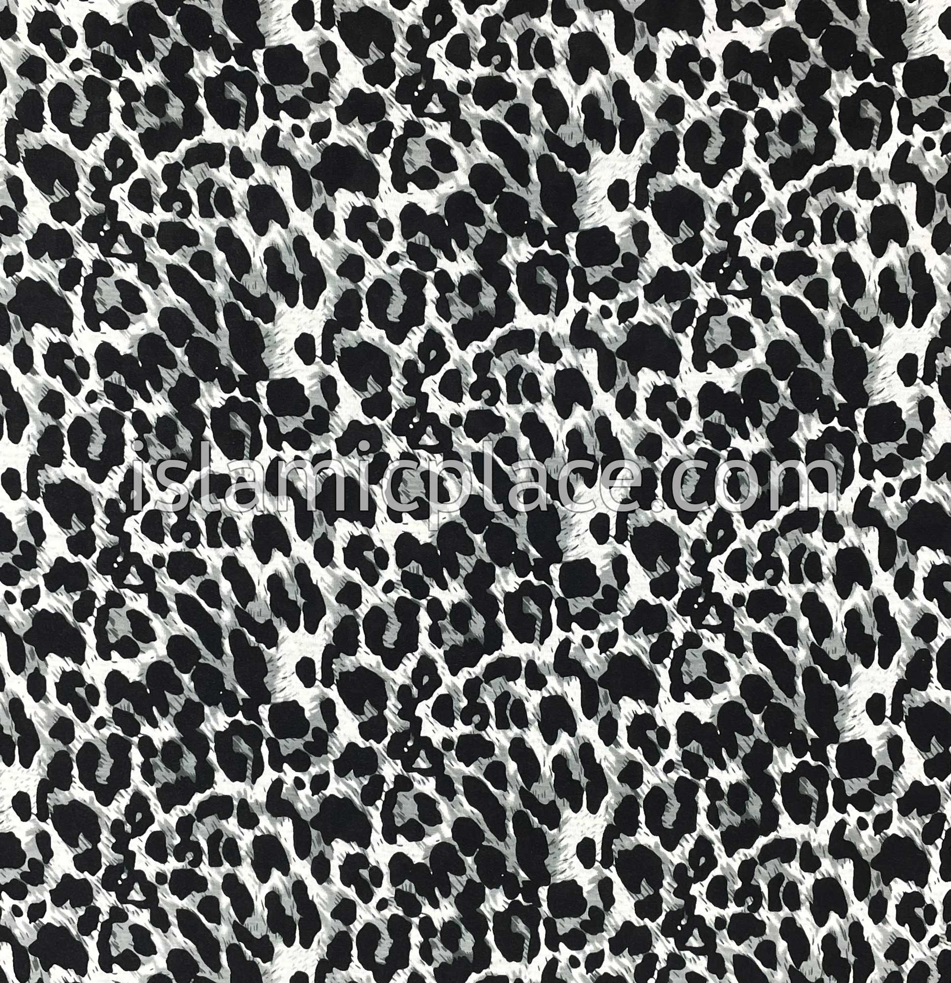 Black and Gray Animal Print on White Base- Printed Teen to Adult (Large) Hijab Al-Amira (1-piece style)