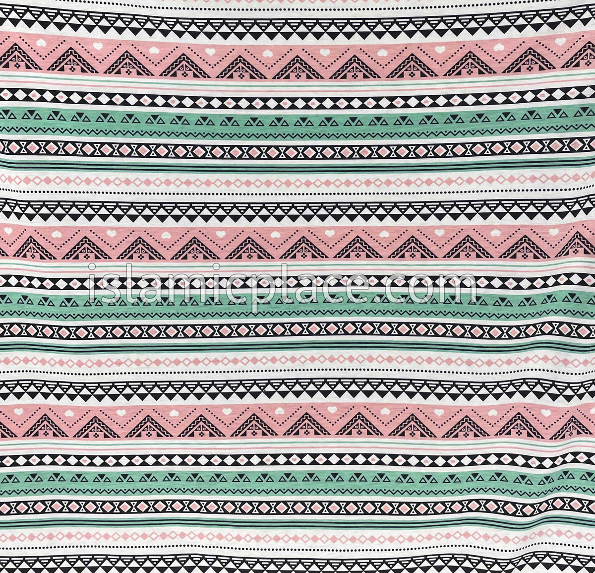 Mint Green, Pink and Black Aztec Pattern- Printed Teen to Adult (Large) Hijab Al-Amira (1-piece style)