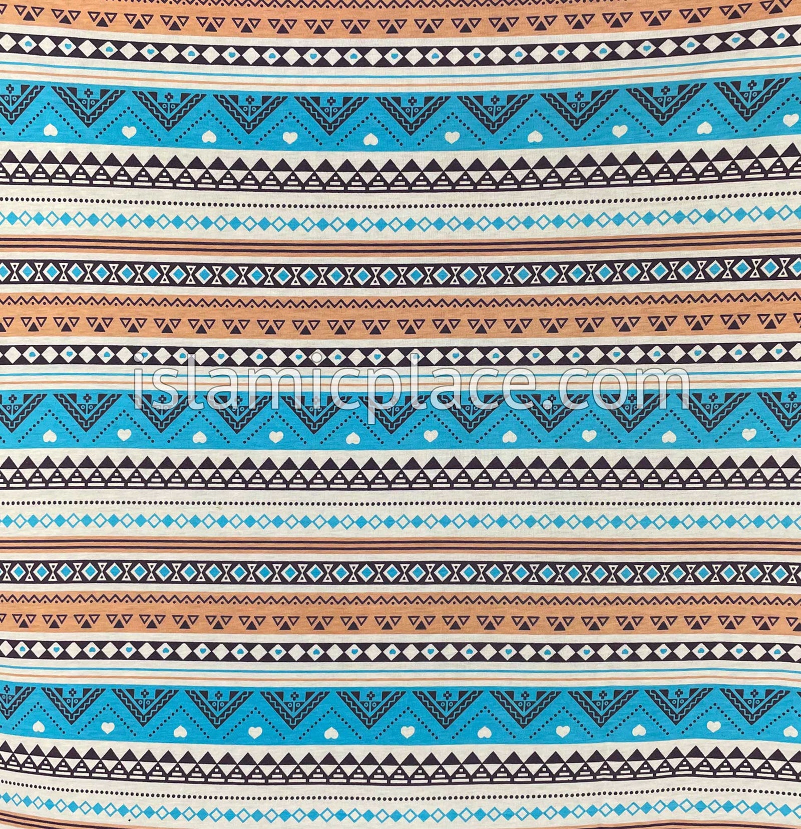 Aqua Blue, Chai and Plum Aztec Pattern- Printed Teen to Adult (Large) Hijab Al-Amira (1-piece style)
