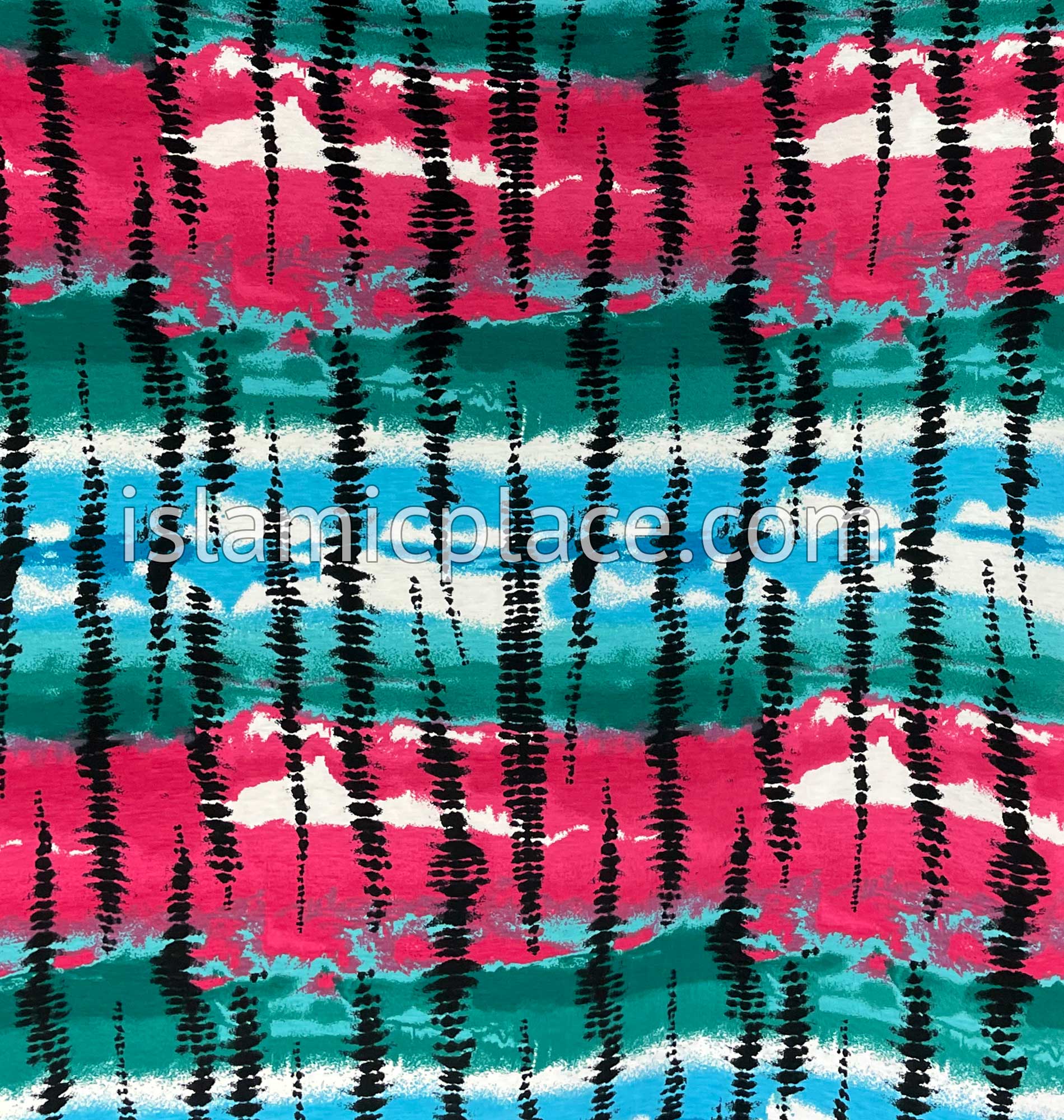 Green, Fuchsia Pink, Blue and Black Tie-Dye Design- Printed Teen to Adult (Large) Hijab Al-Amira (1-piece style)