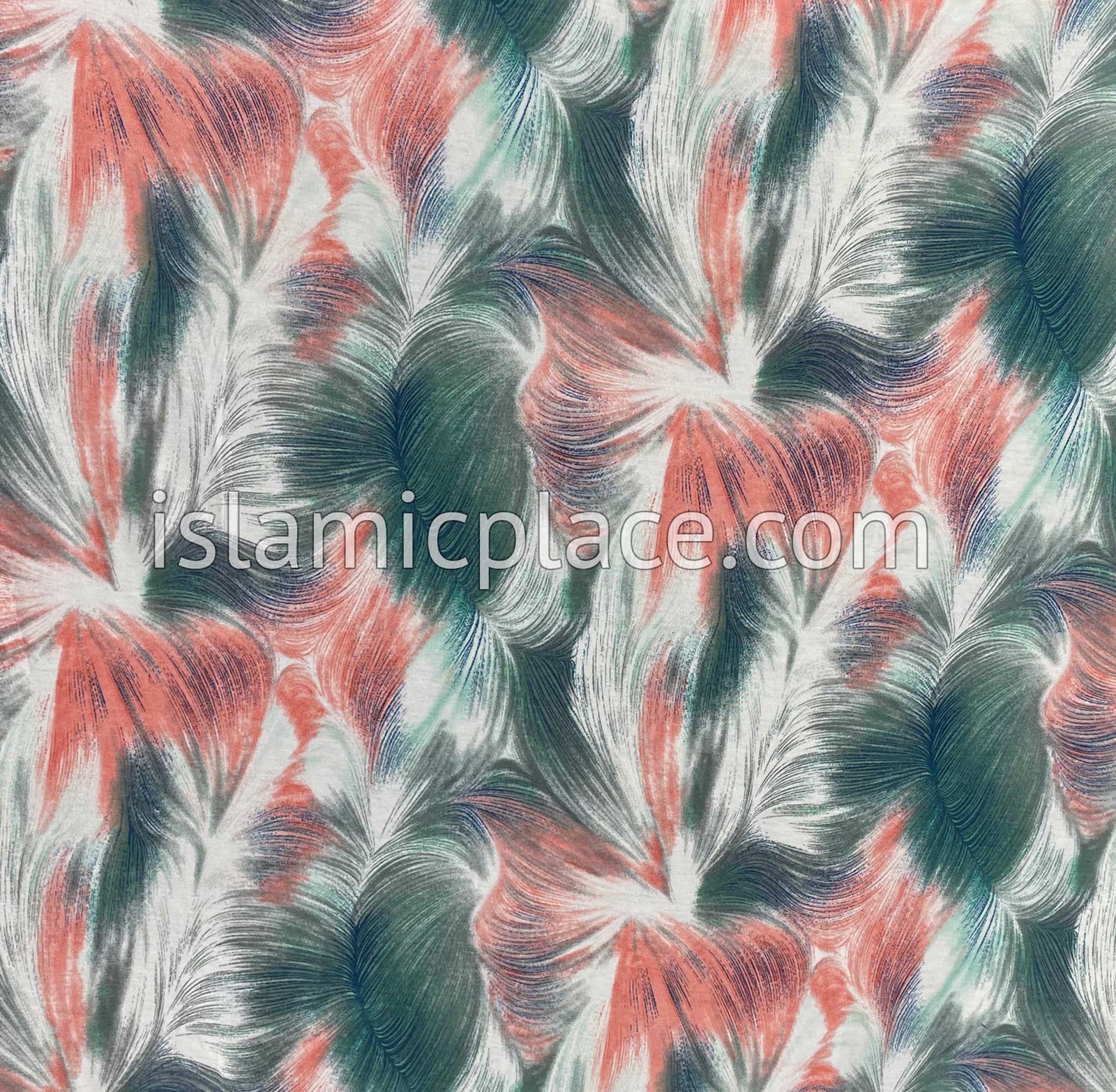 Coral, Ocean Green and Navy Blue Truffula Design- Printed Teen to Adult (Large) Hijab Al-Amira (1-piece style)