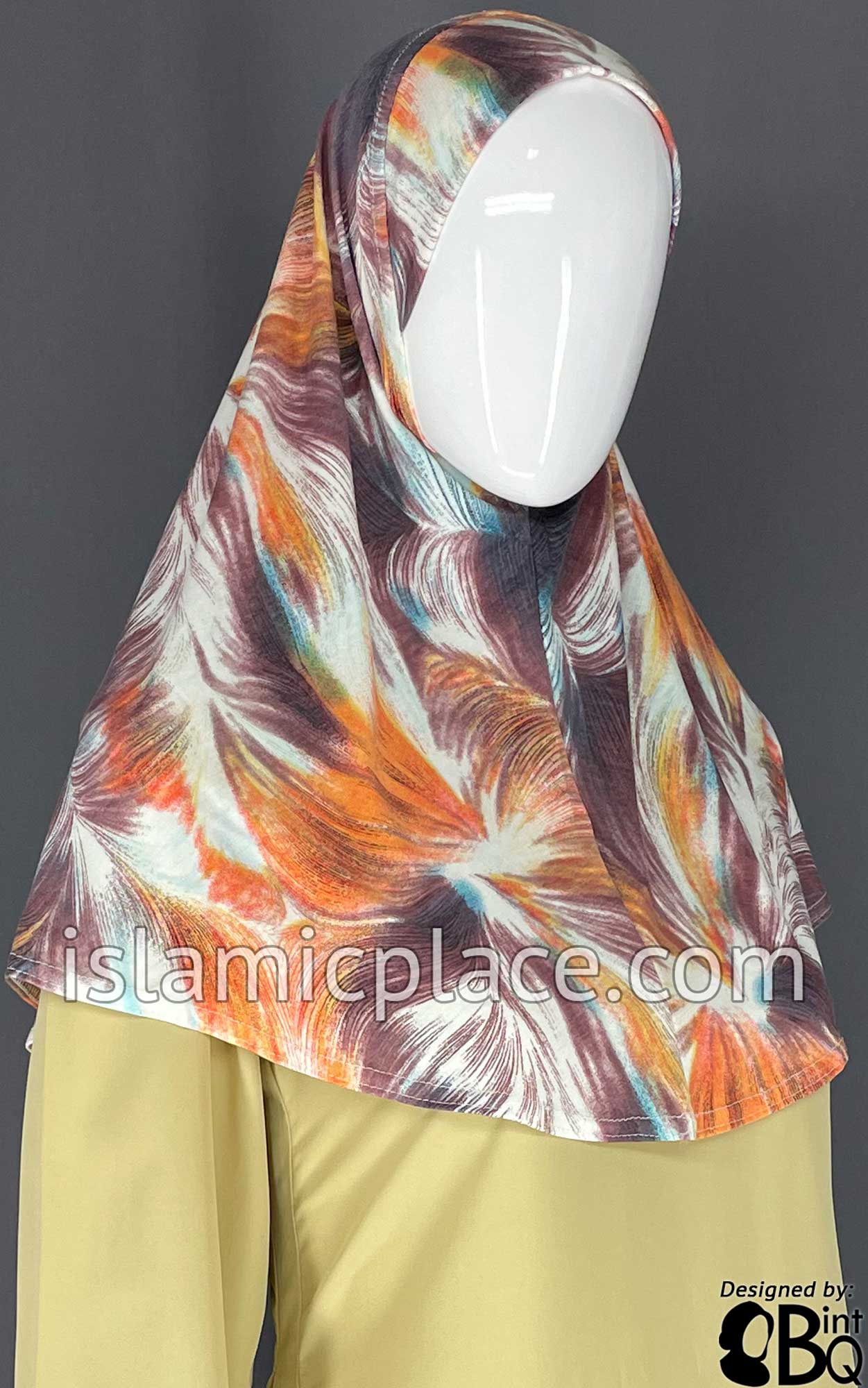 Orange, Mauve, Plum and White Truffula Design- Printed Teen to Adult (Large) Hijab Al-Amira (1-piece style)