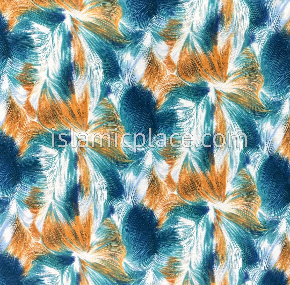 Teal Blue, Rust and White Truffula Design - Printed Teen to Adult (Large) Hijab Al-Amira (1-piece style)