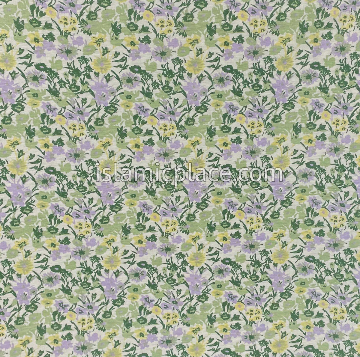 Green, Yellow and Lavender Floral Design- Printed Teen to Adult (Large) Hijab Al-Amira (1-piece style)