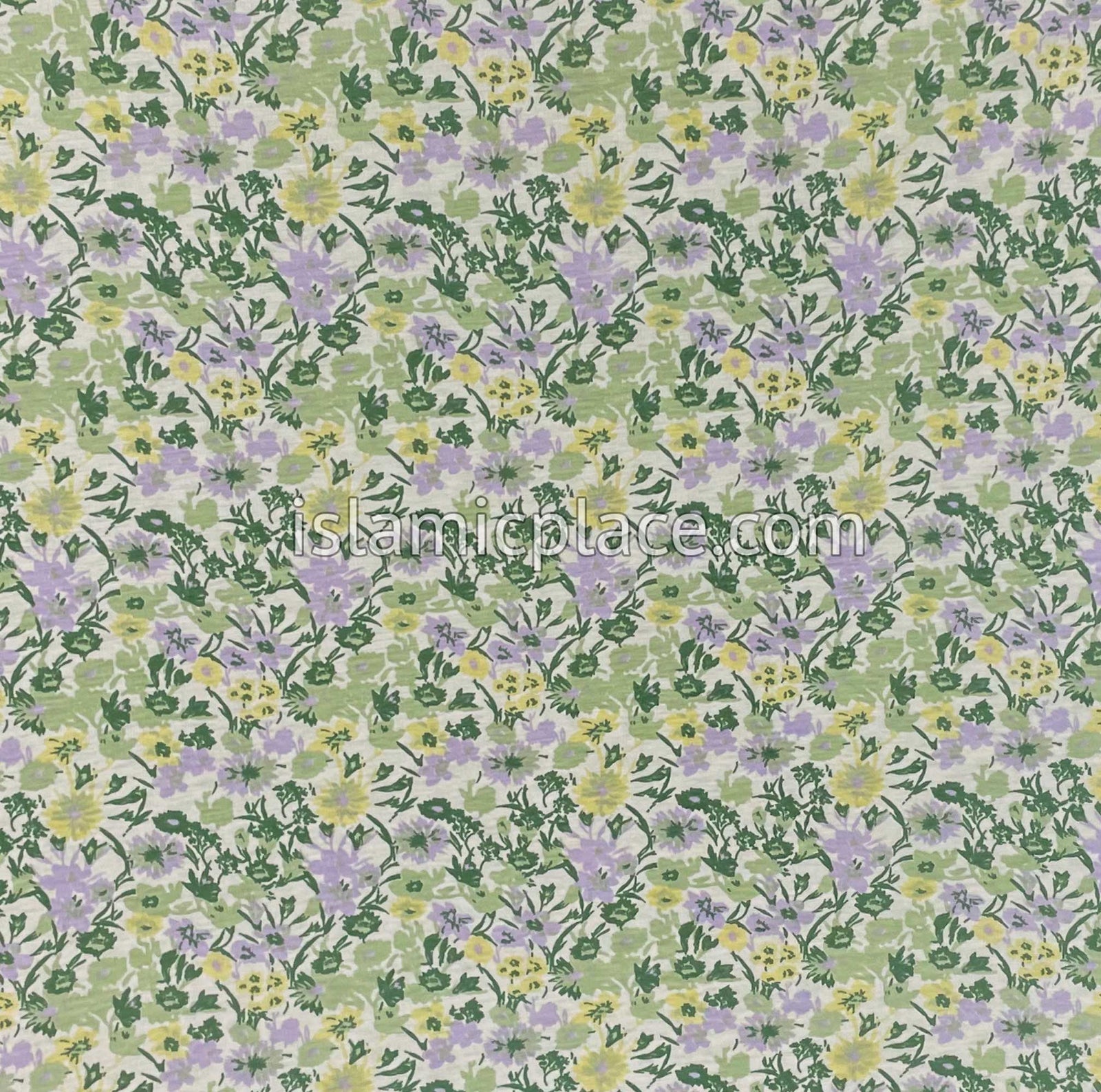 Green, Yellow and Lavender Floral Design- Printed Teen to Adult (Large) Hijab Al-Amira (1-piece style)