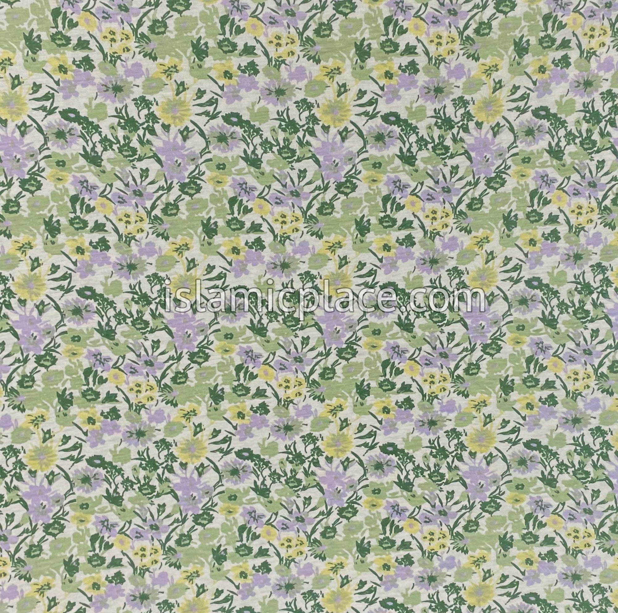 Green, Yellow and Lavender Floral Design- Printed Teen to Adult (Large) Hijab Al-Amira (1-piece style)