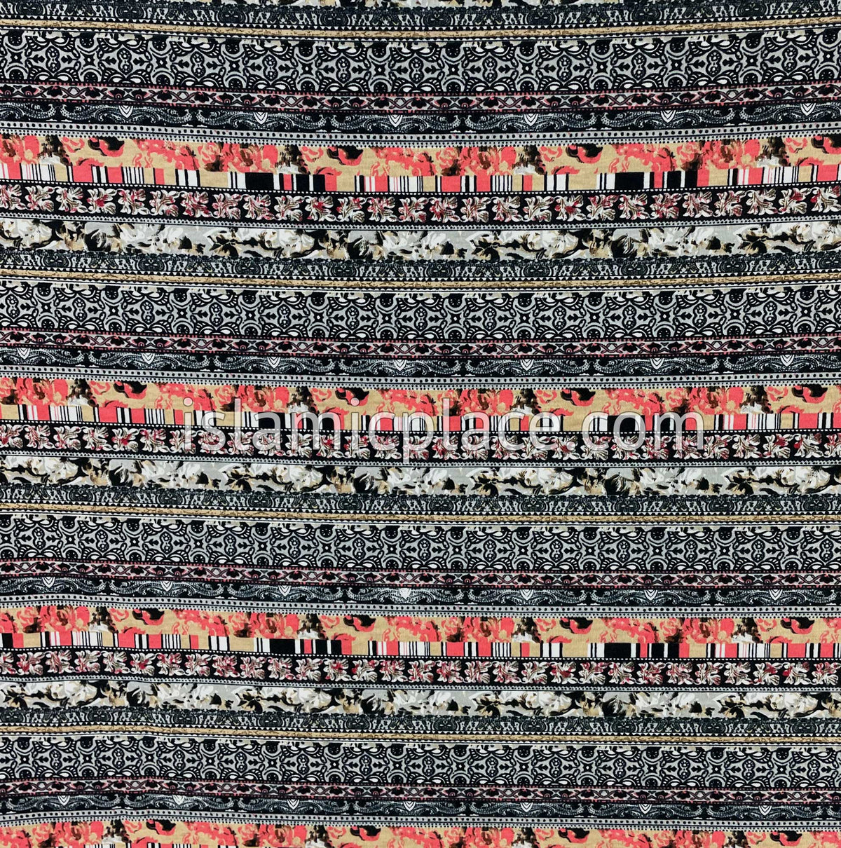 Black, Gray and Coral Multi Pattern - Printed Teen to Adult (Large) Hijab Al-Amira (1-piece style)