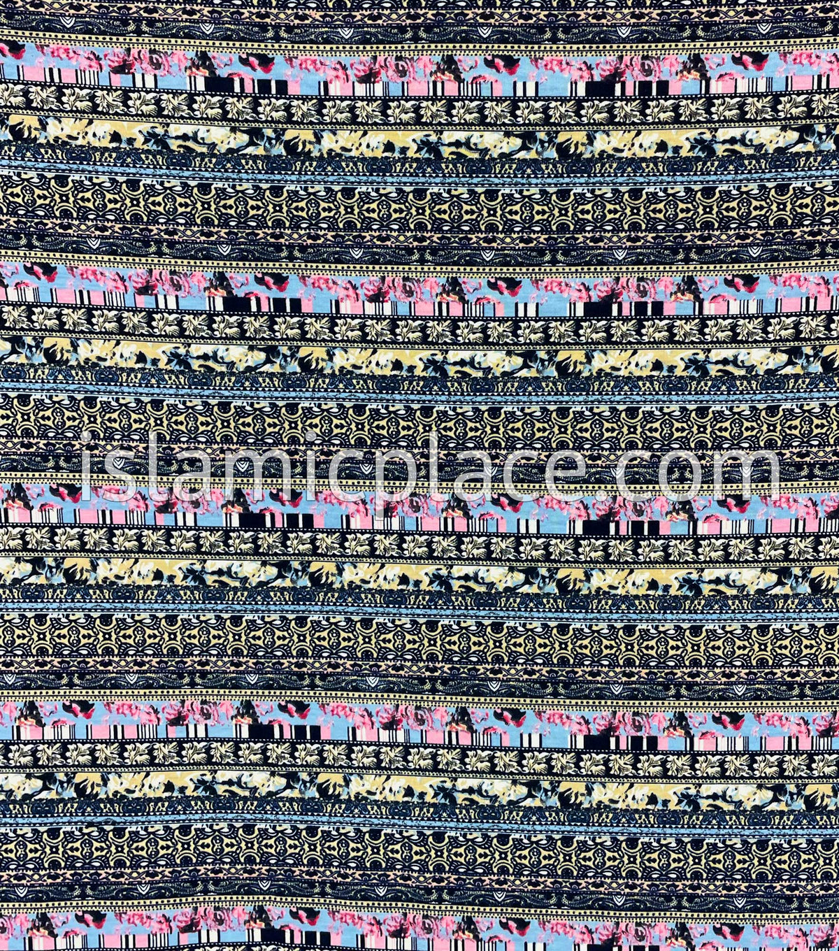 Navy Blue, Tan and Pink Multi Pattern- Printed Teen to Adult (Large) Hijab Al-Amira (1-piece style)