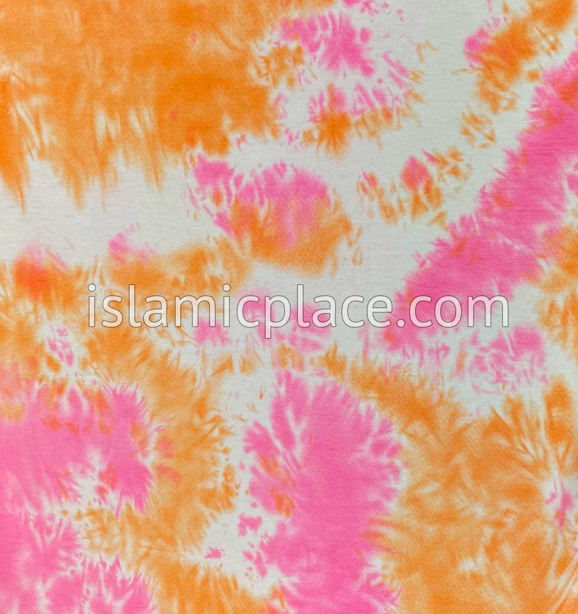 Orange, Pink and White Tie-Dye Design- Printed Teen to Adult (Large) Hijab Al-Amira (1-piece style)