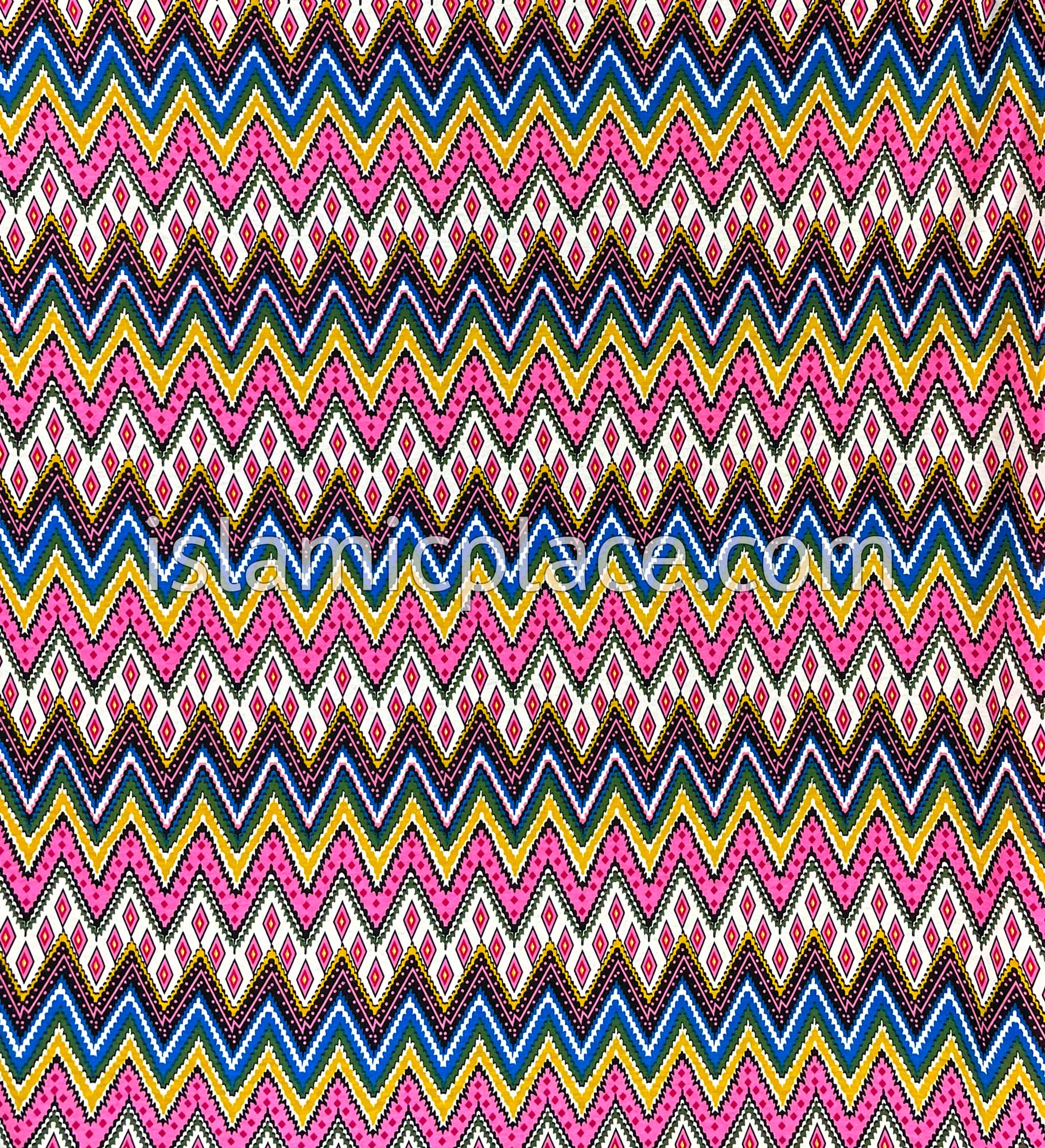 Bubblegum Pink, Mustard and Cobalt Blue Zigzag Design- Printed Teen to Adult (Large) Hijab Al-Amira (1-piece style)