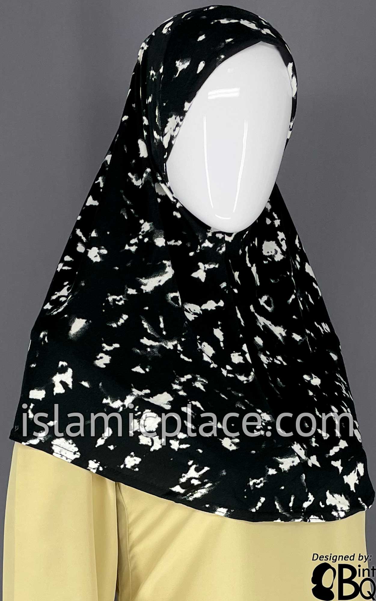 Black and White Smudges- Printed Teen to Adult (Large) Hijab Al-Amira (1-piece style)