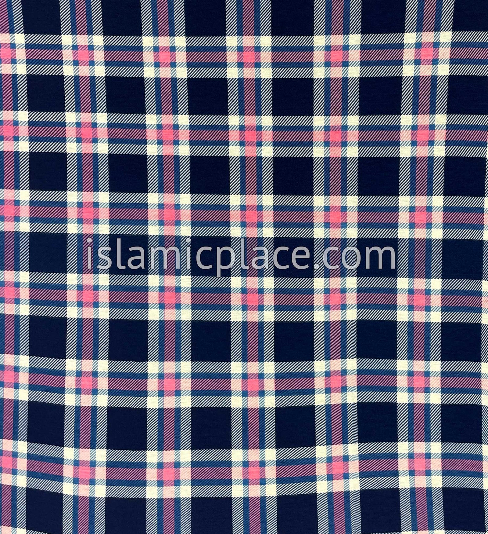 Navy Blue, Off-White and Pink Plaid - Printed Girl size (1-piece) Hijab Al-Amira