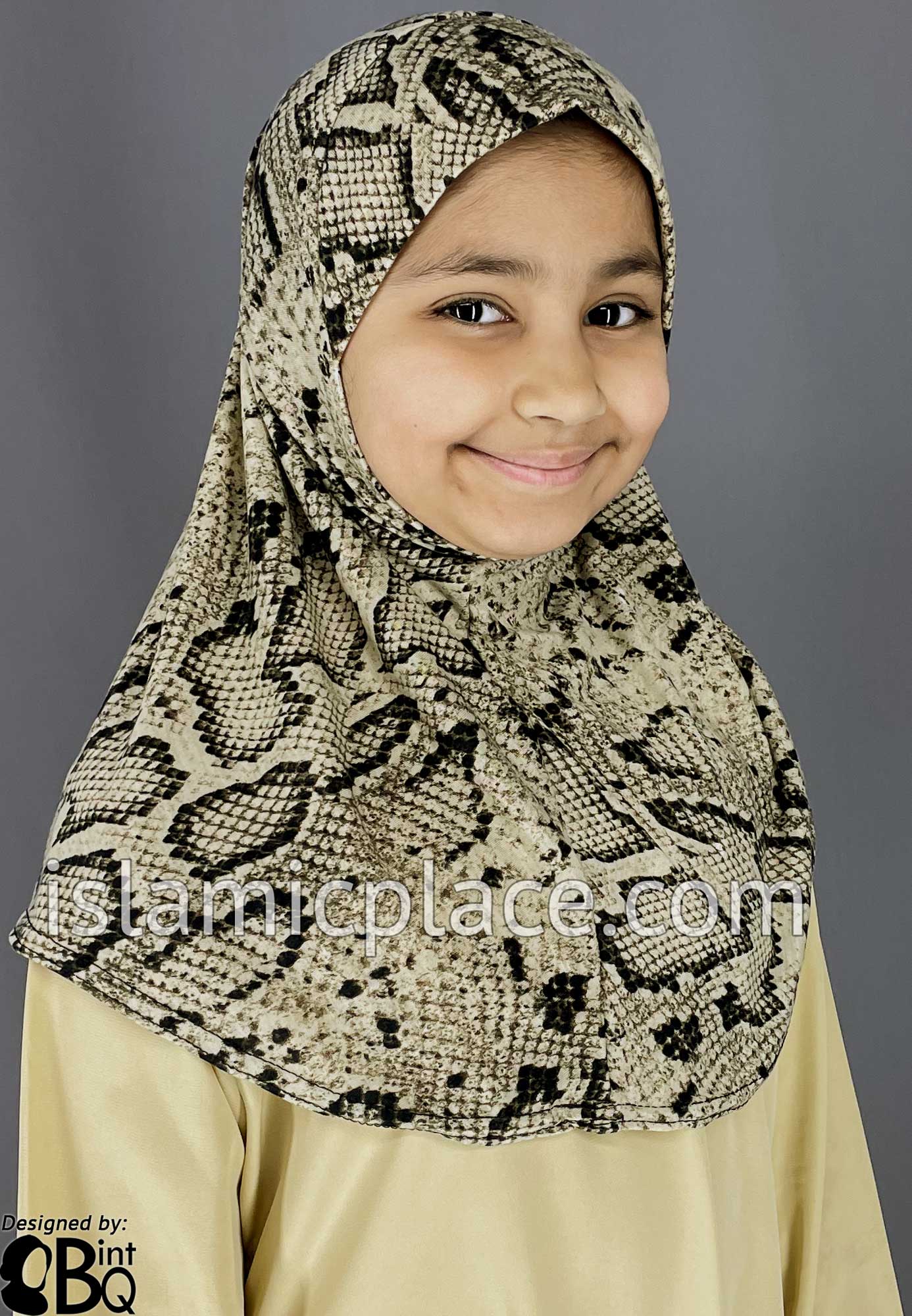 Dark Tan and Black Snakeskin Print - Printed Girl size (1-piece) Hijab Al-Amira
