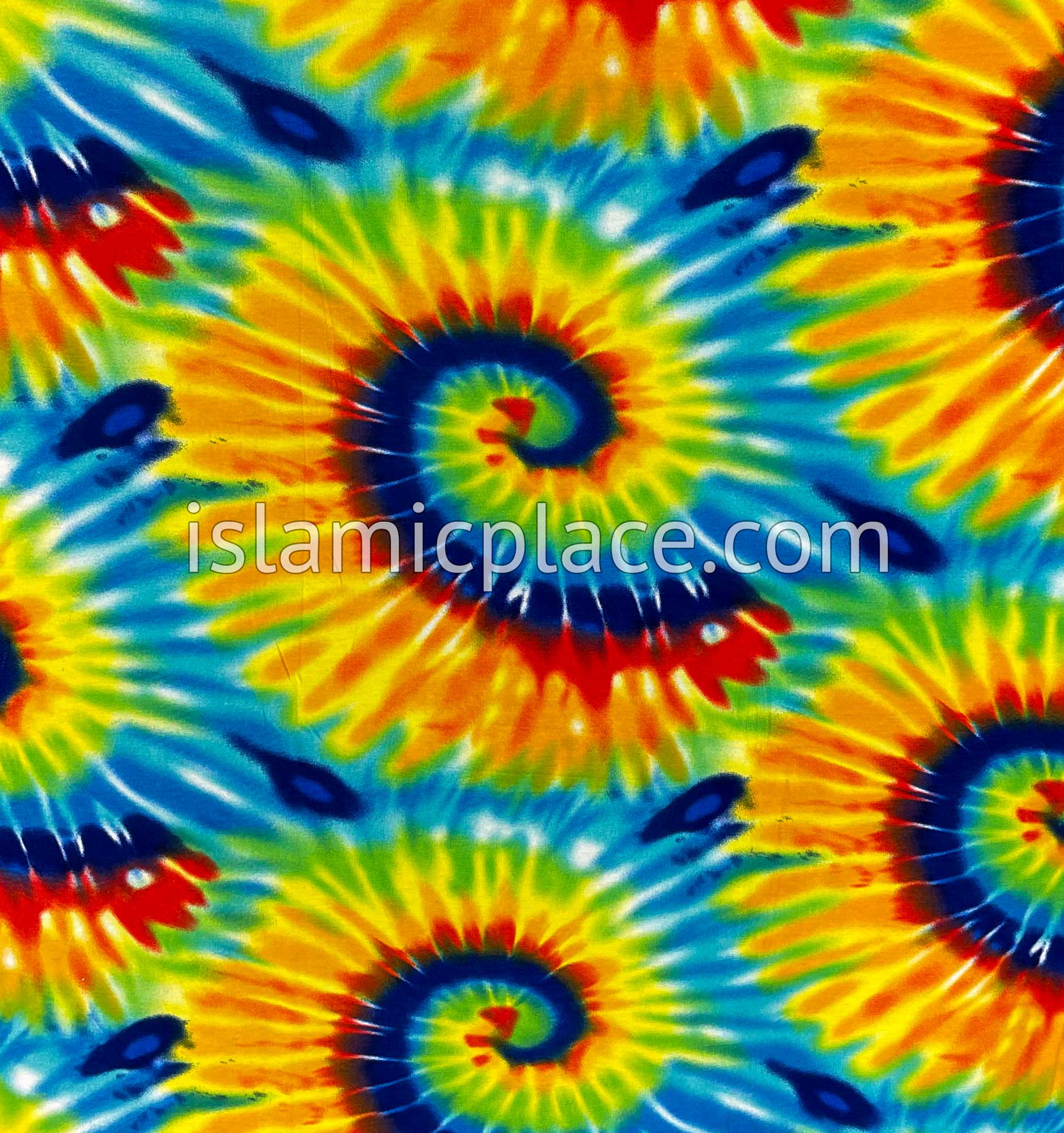 Shades of Blue, Green, Yellow and Red Sunburst Tie-Dye Design - Printed Girl size (1-piece) Hijab Al-Amira