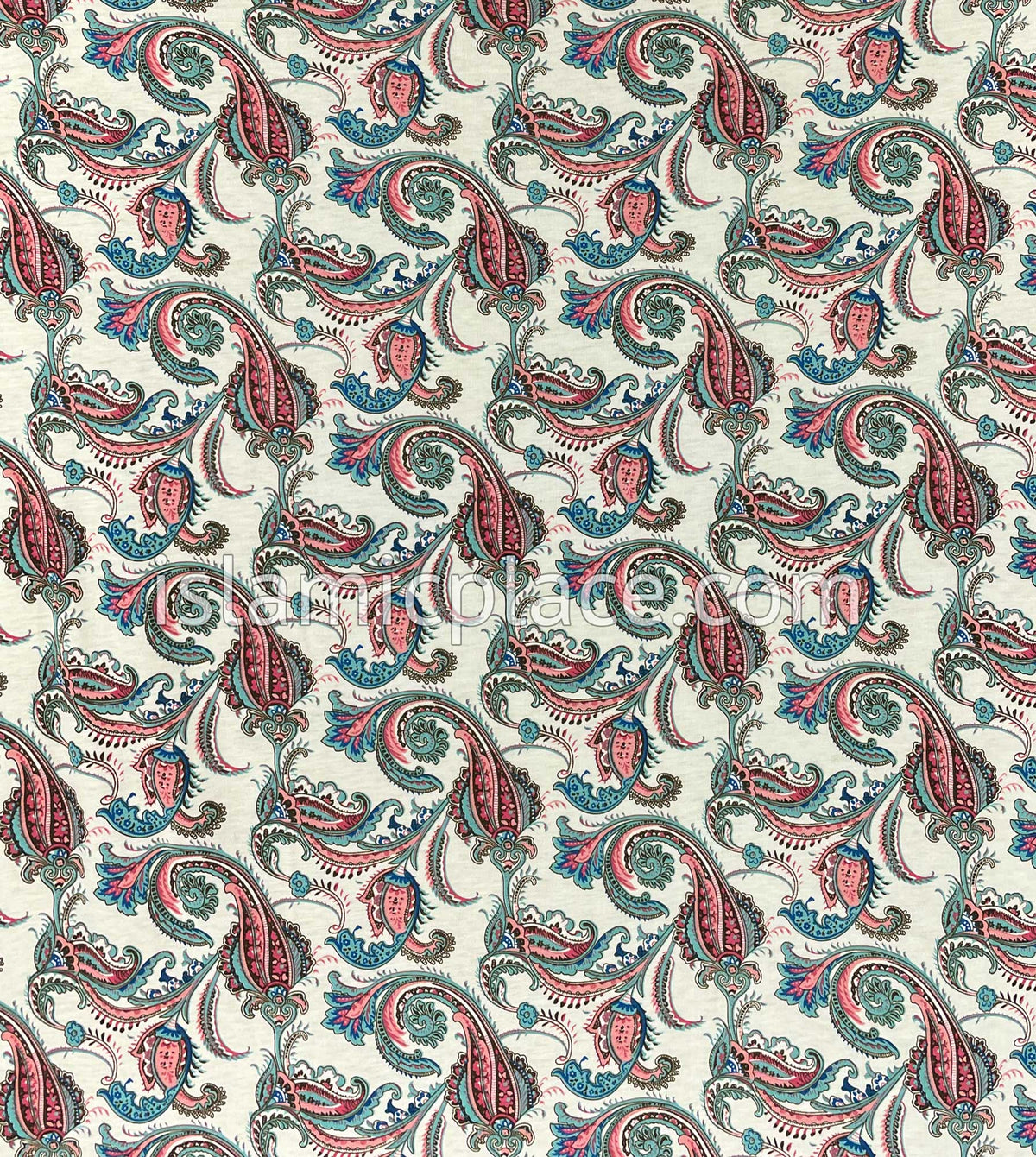 Ocean Green and Pink Paisley on Cream Base - Printed Girl size (1-piece) Hijab Al-Amira