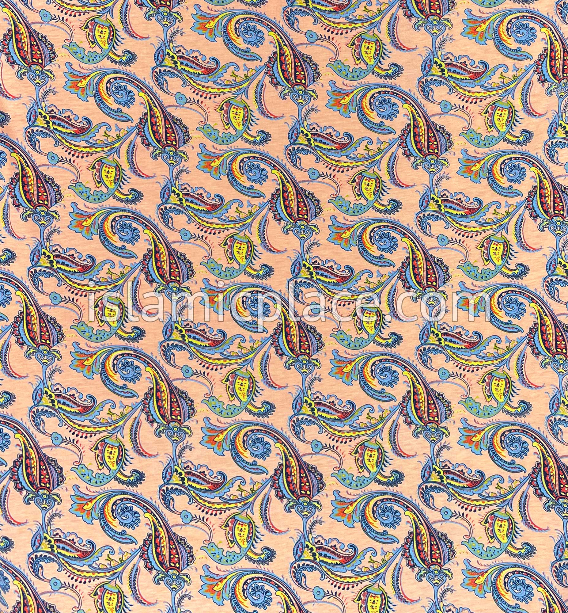 Sky Blue and Yellow Paisley on Pale Pink Base - Printed Girl size (1-piece) Hijab Al-Amira