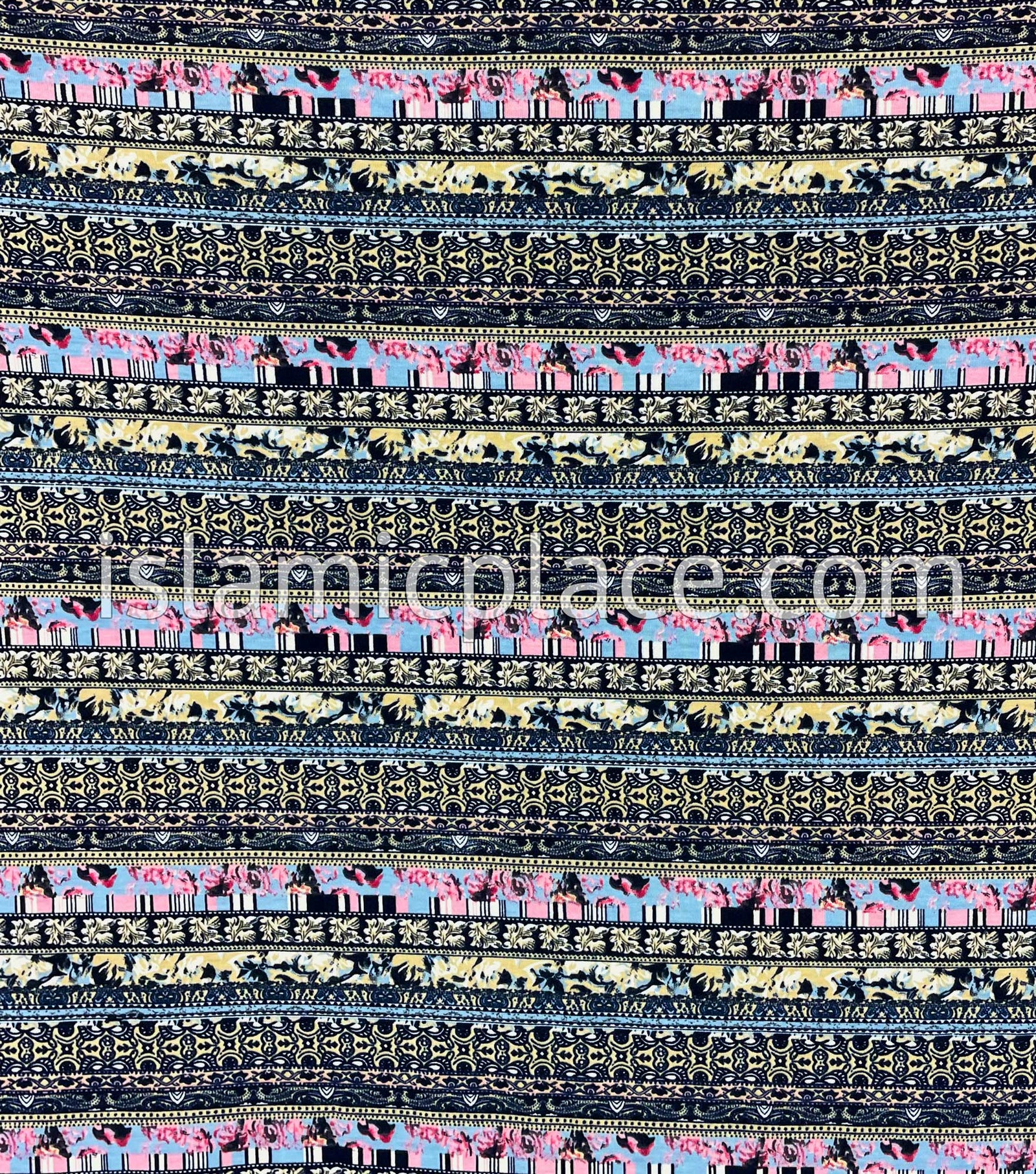 Navy Blue, Tan and Pink Multi Pattern - Printed Girl size (1-piece) Hijab Al-Amira