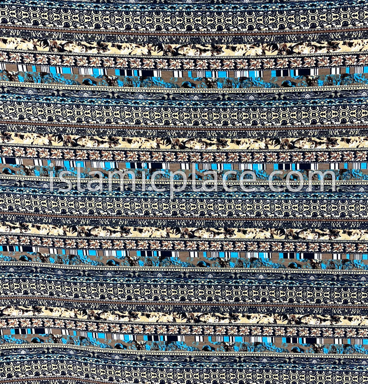 Navy Blue, Tan and Aqua Blue Multi Pattern - Printed Girl size (1-piece) Hijab Al-Amira