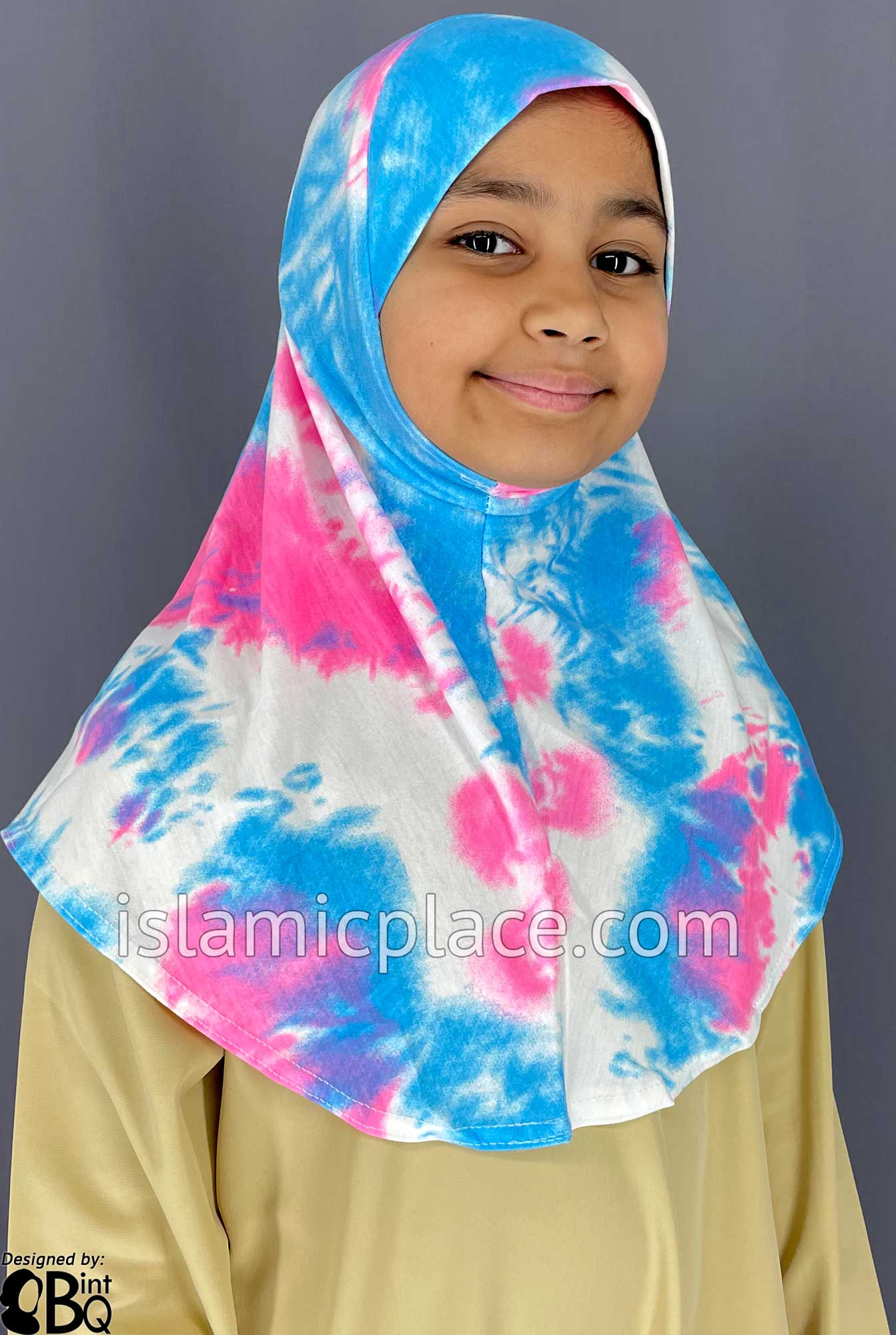 Sky Blue, Pink and White Tie-Dye Design - Printed Girl size (1-piece) Hijab Al-Amira