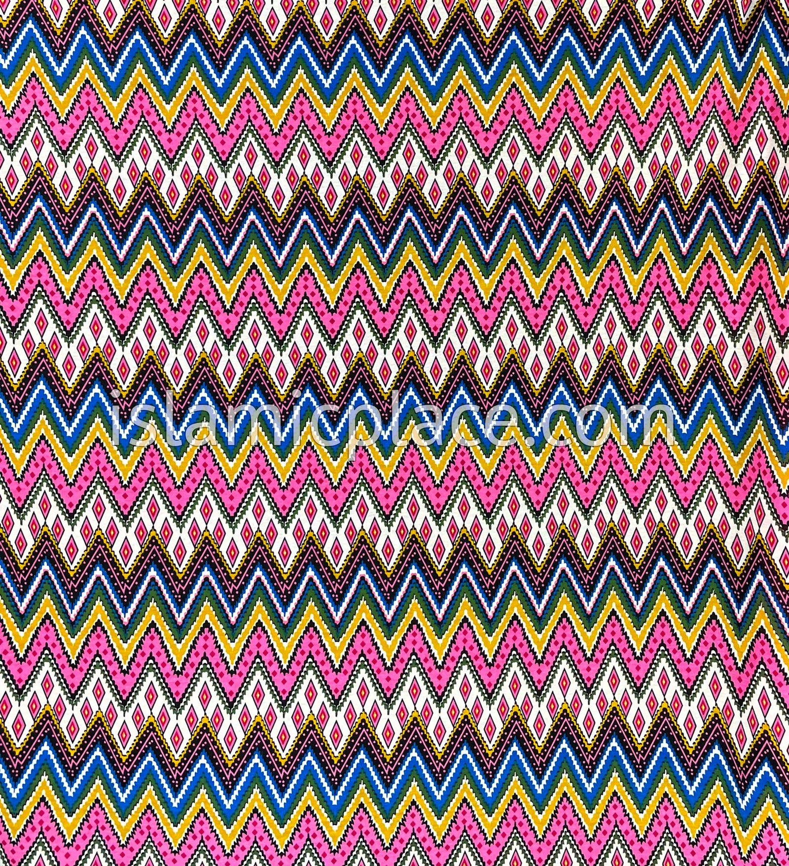 Bubblegum Pink, Mustard and Cobalt Blue Zigzag Design - Printed Girl size (1-piece) Hijab Al-Amira