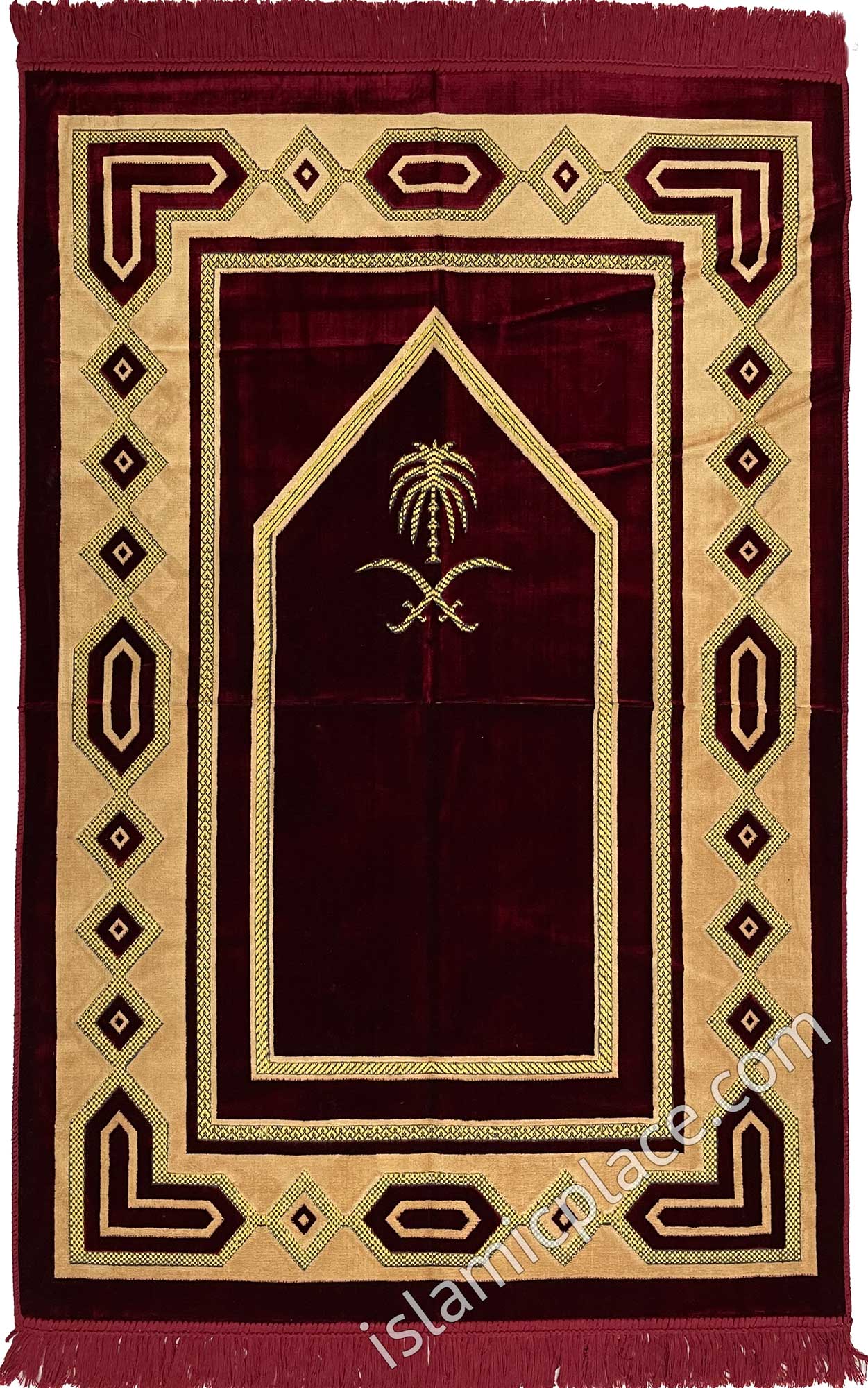 Saudi Rug Burgundy Prayer Rug with Saudi Design (Big & Tall size) - The Islamic Place