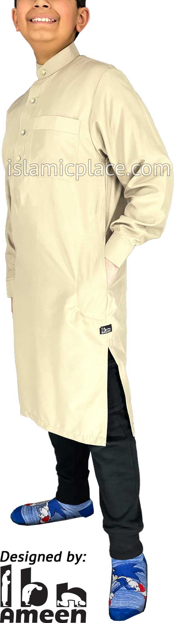 Cream - Boy's Saudi Ad-Daffah Plain Kameez by Ibn Ameen