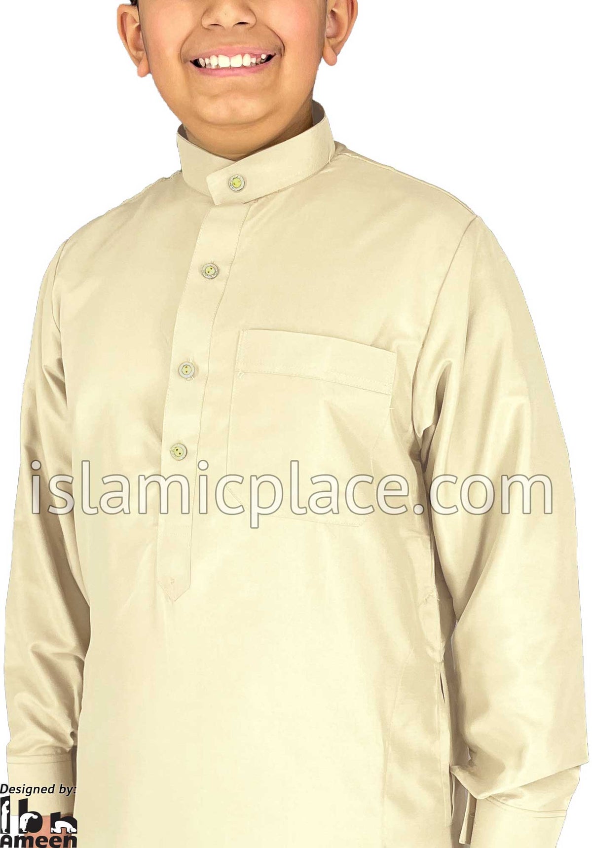 Cream - Boy's Saudi Ad-Daffah Plain Kameez by Ibn Ameen