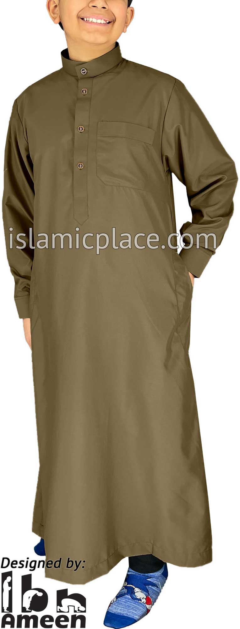 Light Brown - Boy's Aziz Style Men Saudi Thob by Ibn Ameen