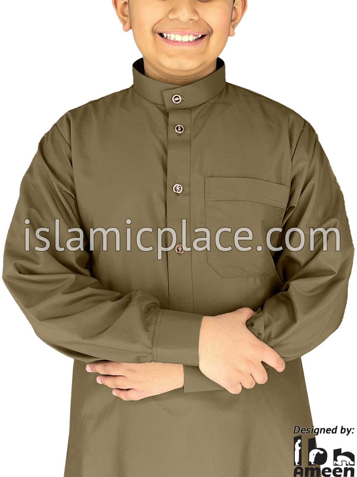 Light Brown - Boy's Aziz Style Men Saudi Thob by Ibn Ameen