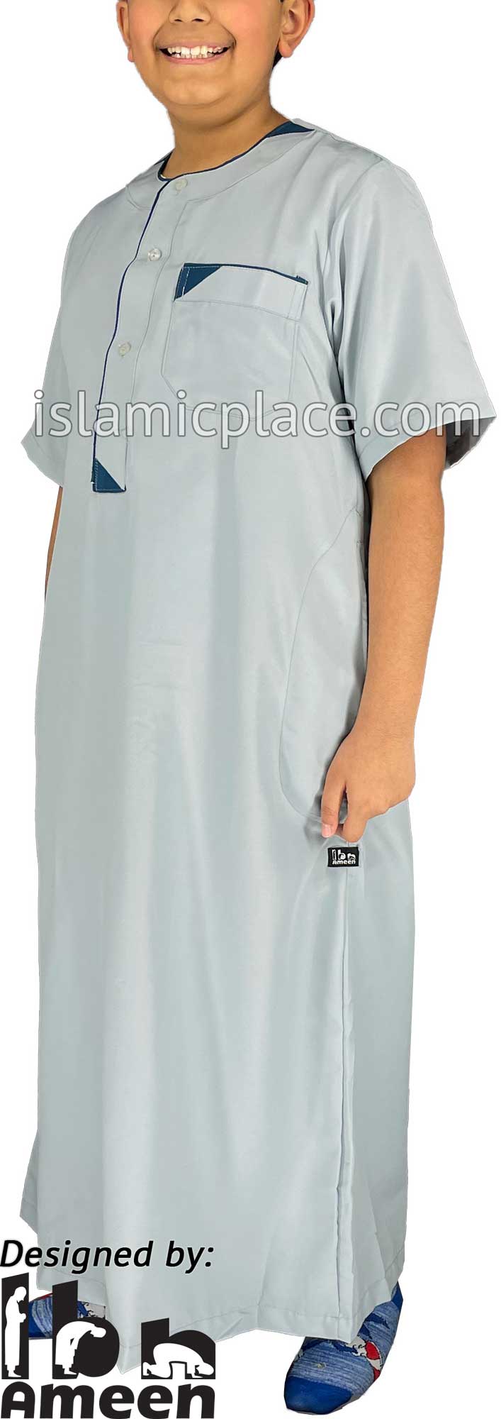 Slate Gray - Munir Style Boy Short Sleeve Thob by Ibn Ameen