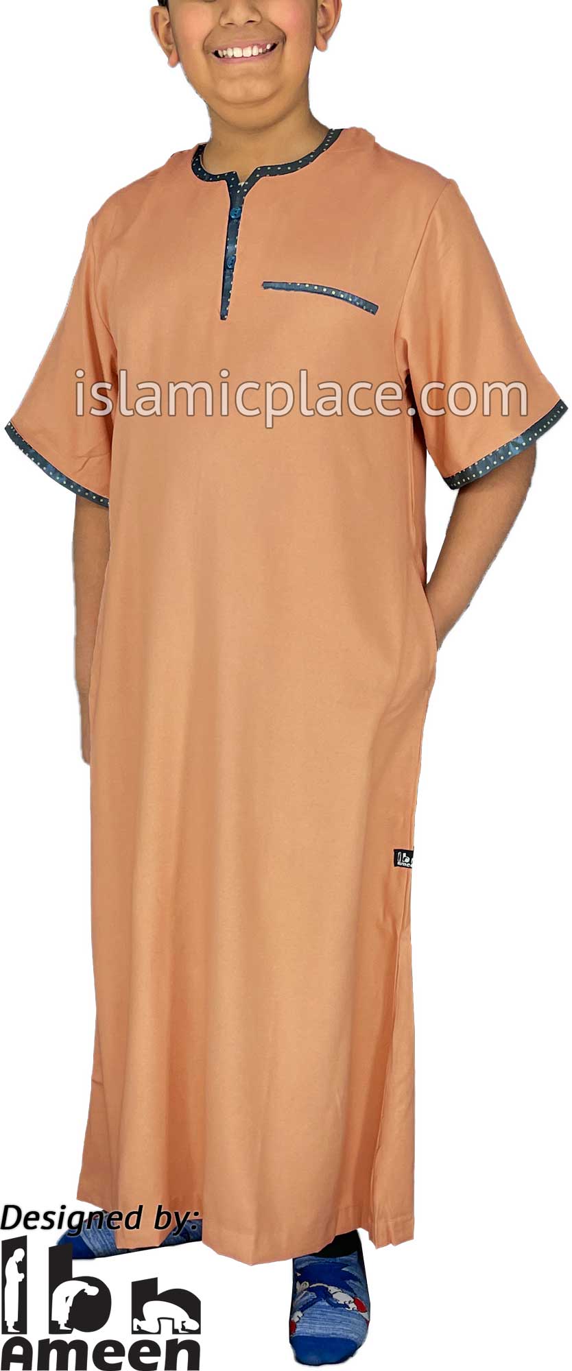 Salmon - Khan Style Boy Short Sleeve Thob by Ibn Ameen