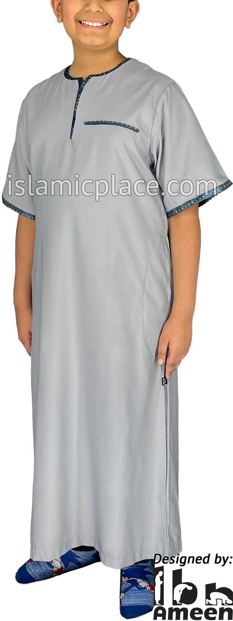 Silver Gray - Khan Style Boy Short Sleeve Thob by Ibn Ameen