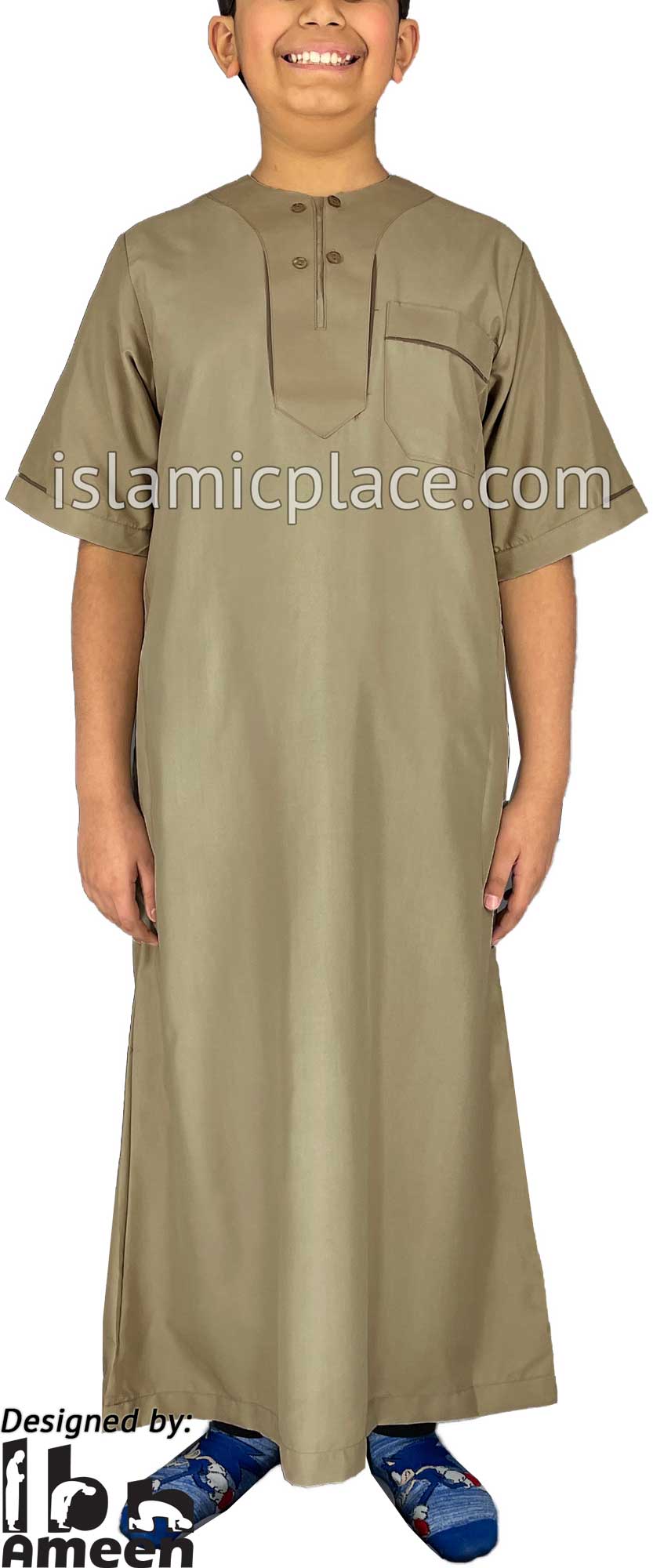 Oyster - Ibrahim Style Boy Short Sleeve Thob by Ibn Ameen