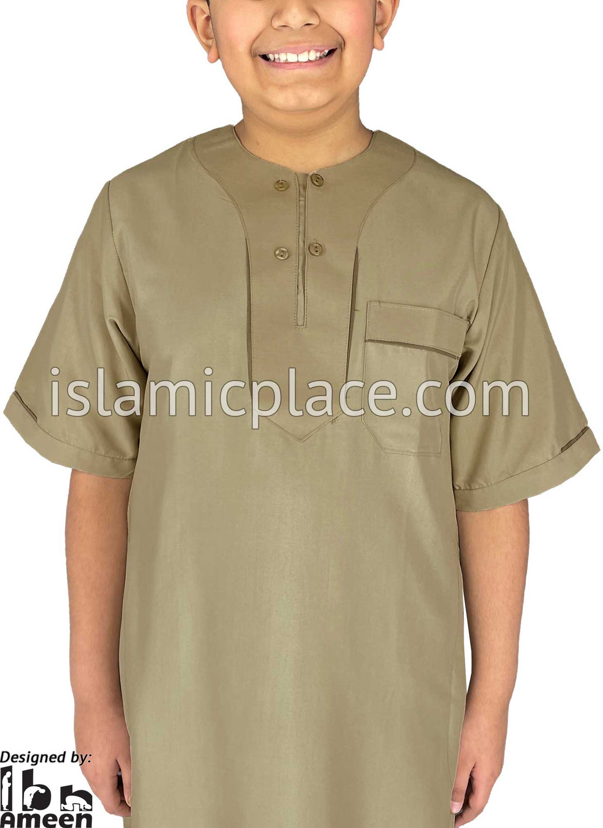 Oyster - Ibrahim Style Boy Short Sleeve Thob by Ibn Ameen
