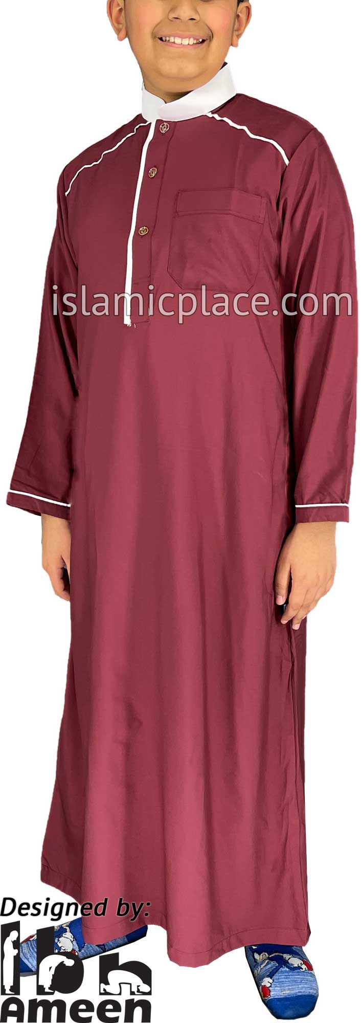 Burgundy - Affan Style Boy Thob by Ibn Ameen