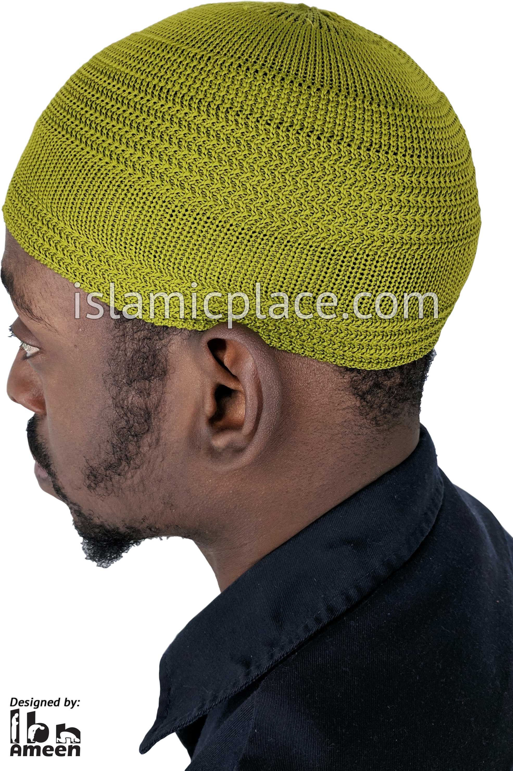 Light Olive Green - Elastic Knitted Plain Simple Kufi