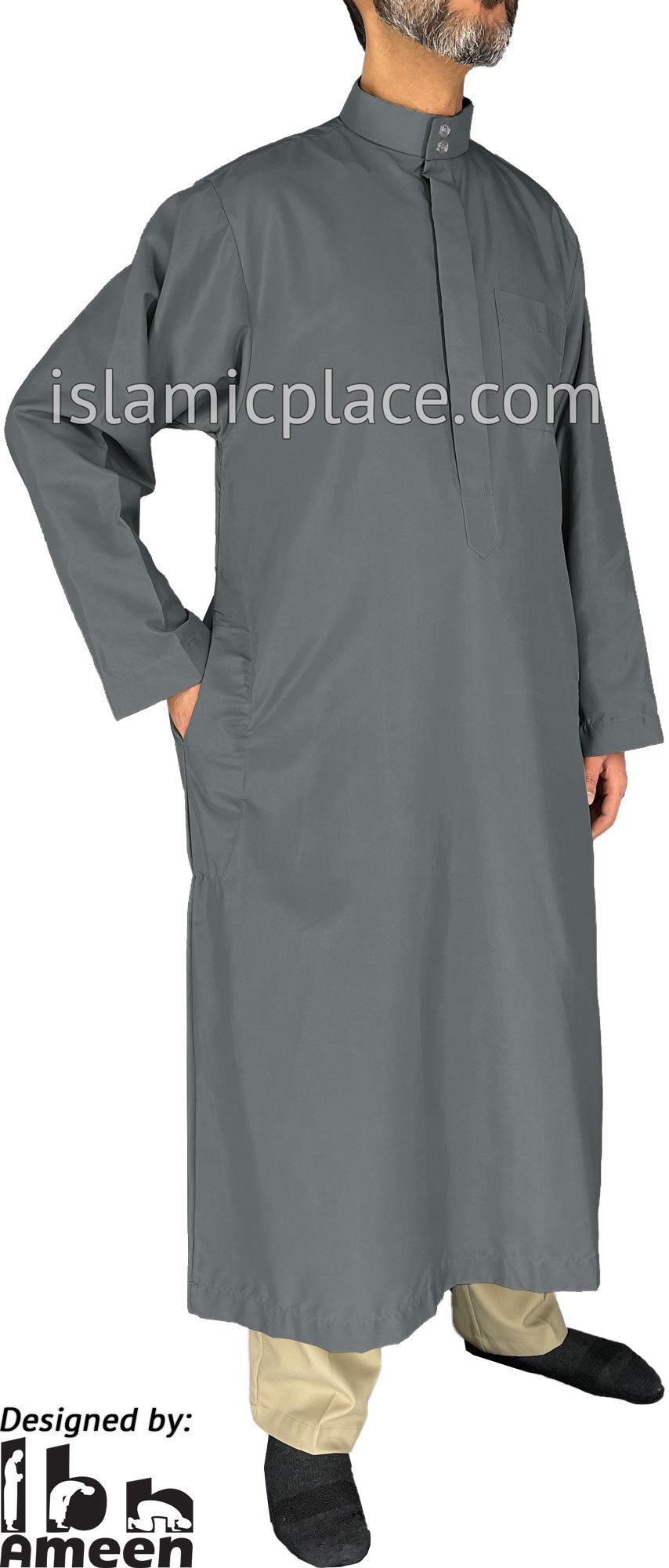 Charcoal Gray - Aziz Style Men Saudi Thob by Ibn Ameen