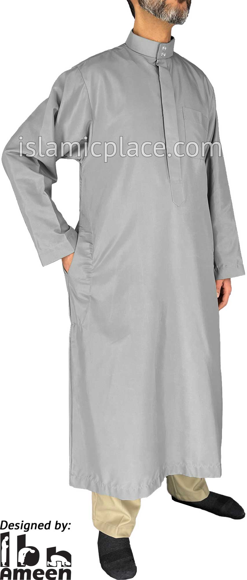 Silver Gray - Aziz Style Men Saudi Thob by Ibn Ameen