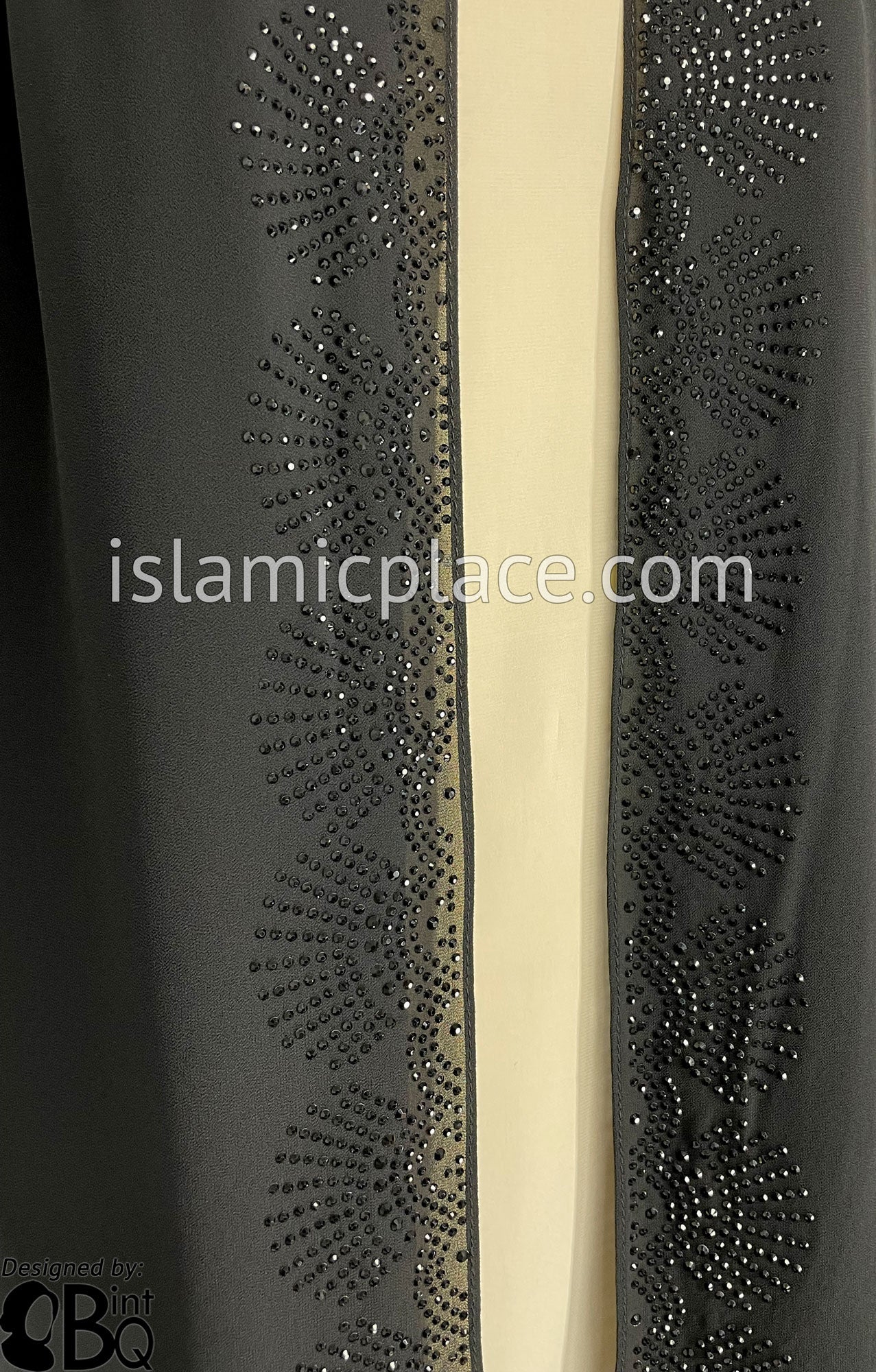 Black with Black Stones in Design 26 - Georgette Chiffon Shayla Long Rectangle Hijab 30"x70"