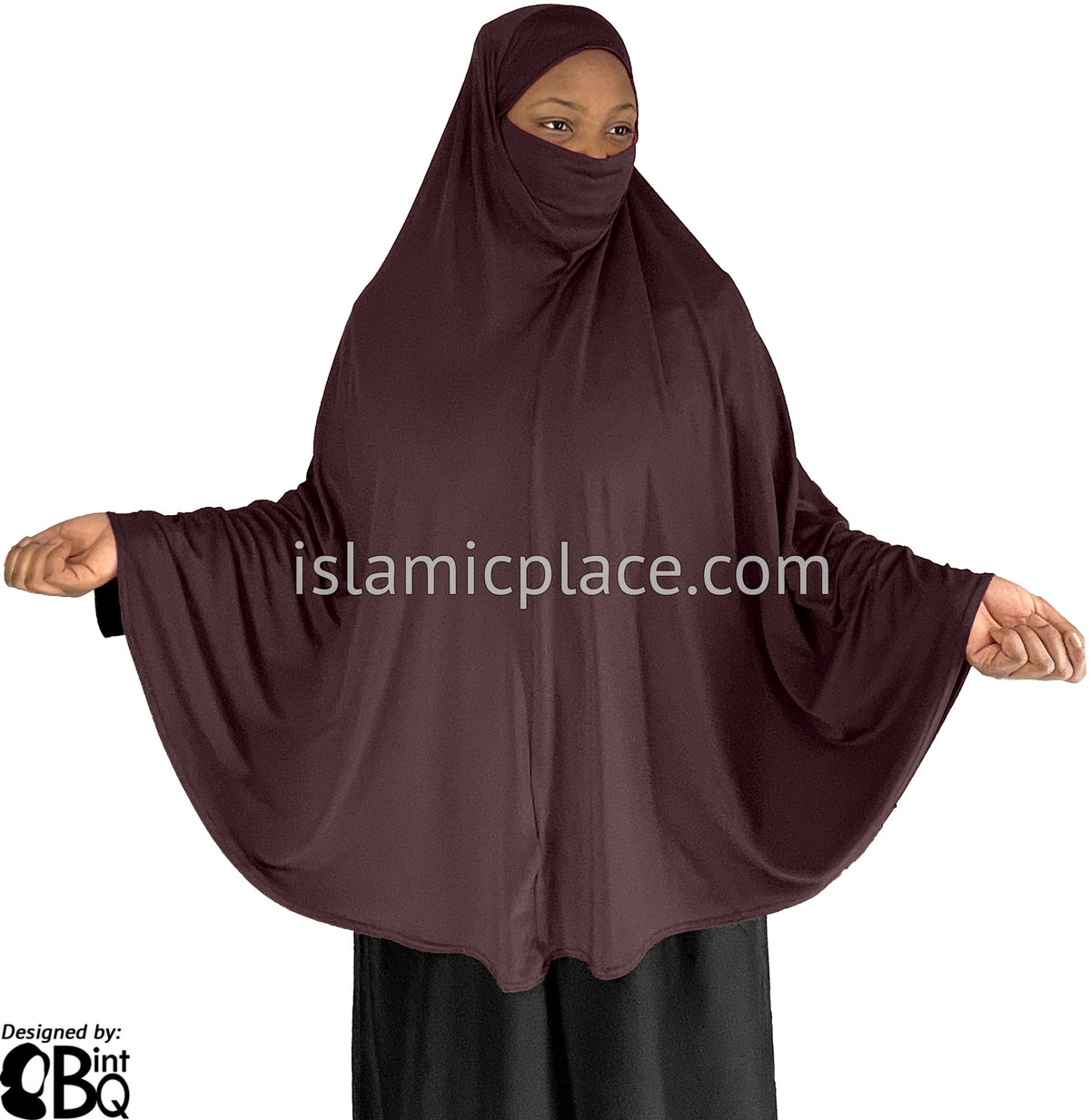 Brown Berry - Plain Overhead Khimar - Extra Long Knee Length