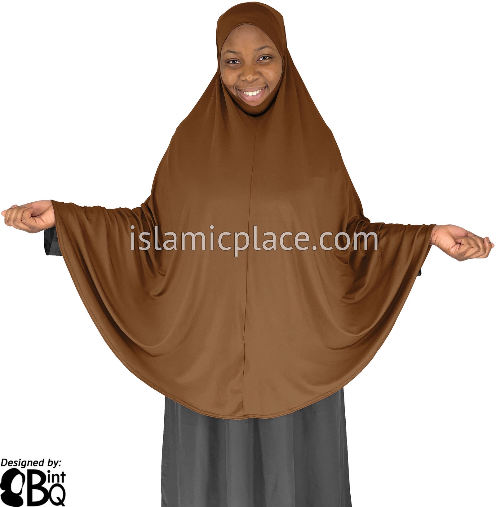 Hazelnut - Plain Overhead Khimar - Extra Long Knee Length