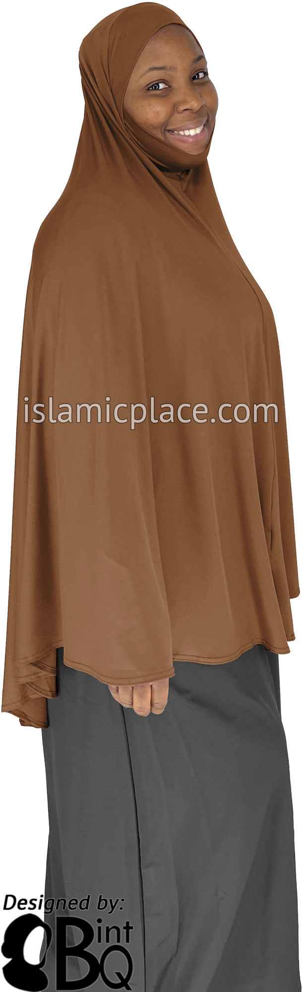 Hazelnut - Plain Overhead Khimar - Extra Long Knee Length